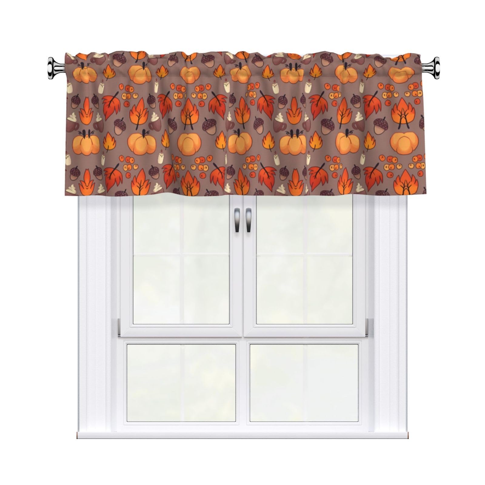 WHJSHOP Fall Prints Curtain Valance 54x18in - Peach Skin Kitchen Window Layer, Filtered Light & Quick-Install Rod Pocket Cover
