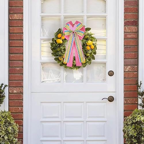 Miniatura 7 de Arco grande de arpillera de Pascua, coronas de 20 x 10 pulgadas, lazos de conejo de primavera para envolver regalos, decoración del árbol, puerta