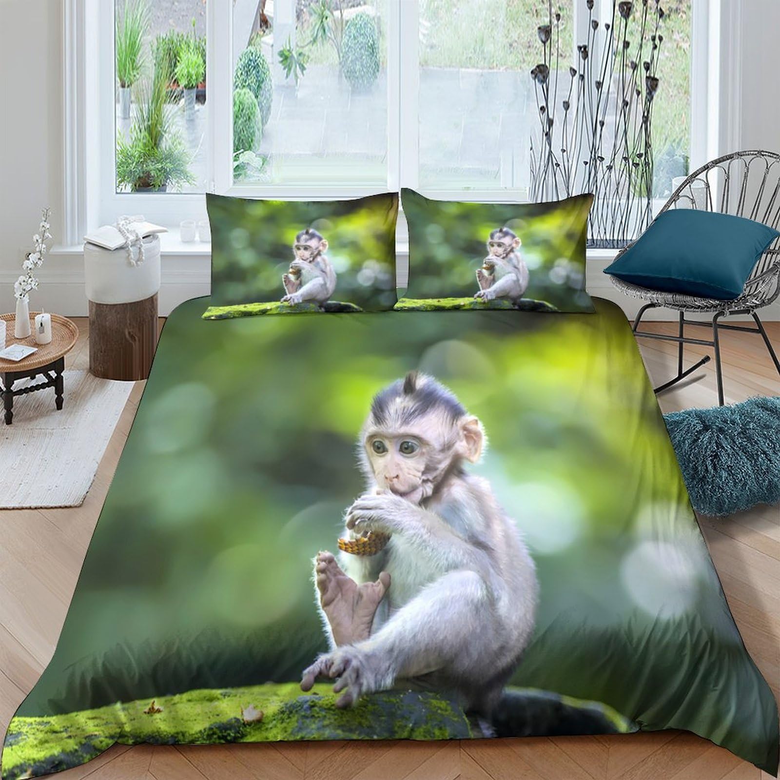 Ctjqhvkz Style-4 3D Printed Cute Monkey Fitted Sheet Microfiber Forest Green Animal Mattress Cover For Bedroom Dorm Mattress Decoration Single（135X200cm）