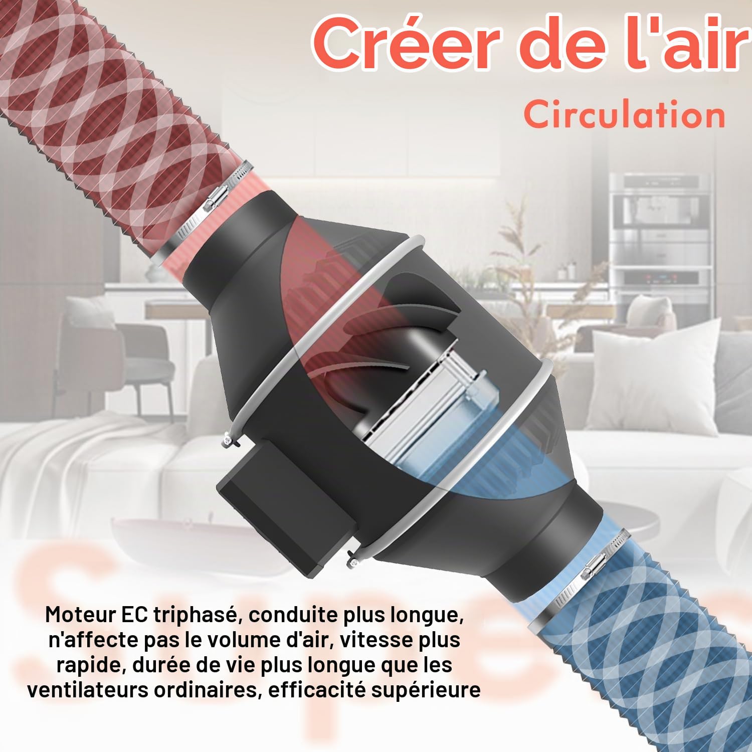 Aygrochy 100mm Extracteur d'Air 363 m³/h,Ventilateur d'extraction EC Moteur avec Tuyau flexible de VMC Salle de Bain, Cuisine,Garage,tentes de culture,ventilation.