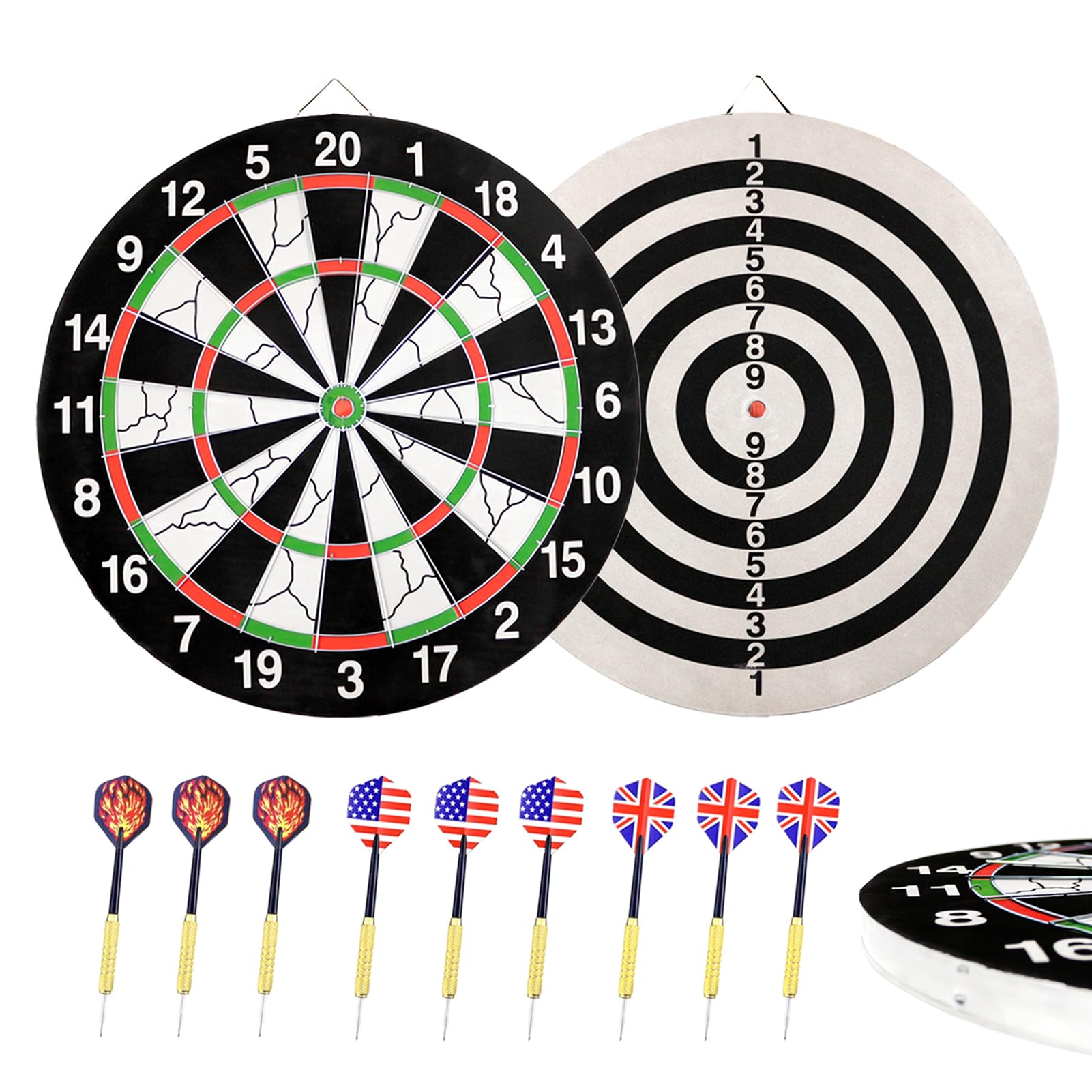 17'' (43cm) Dartboard Double Side 2cm Thickness with 9 Darts Set