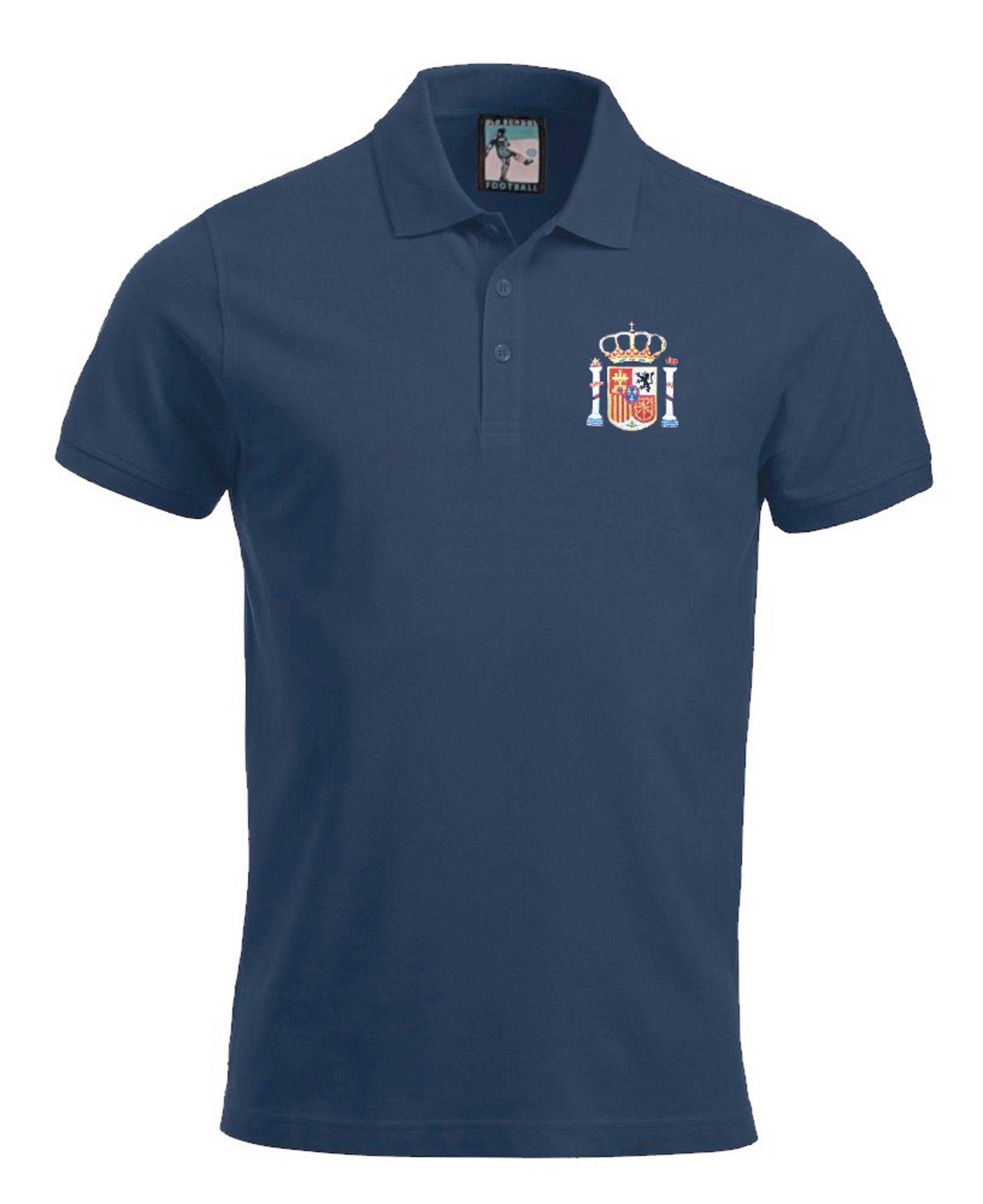 Spain Retro Football Polo Embroidered Logo Navy Blue