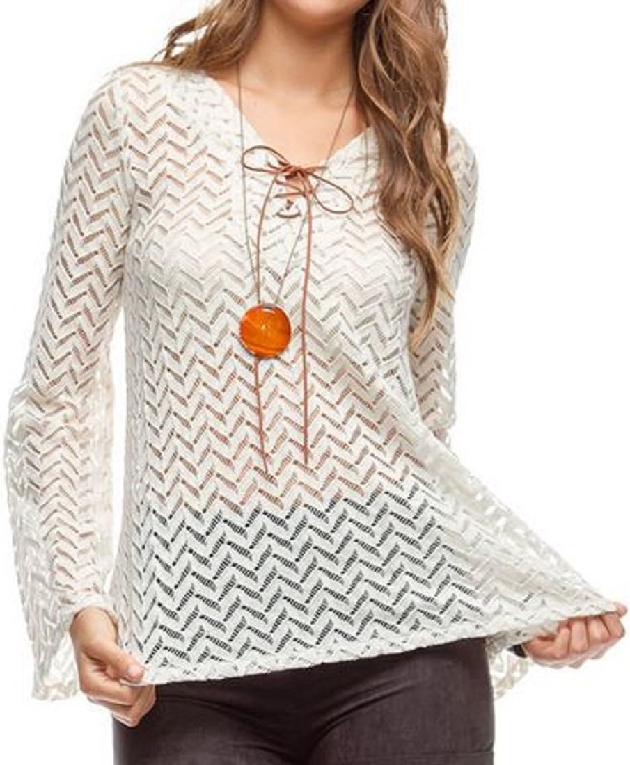 Ya Los Angeles Cream Chevron Design Top with Brown Tie - Small