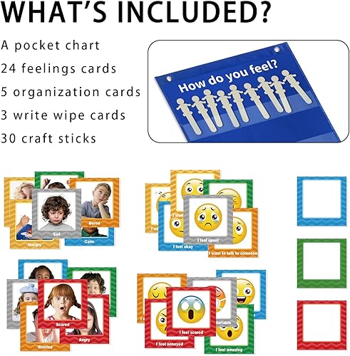 Miniatura 6 de Boczif Emotions Feelings Pocket Chart for Classroom Chart with 24 Cards for Preschool Teacher,Daycare Decor, Social Emotional Learning Activities,