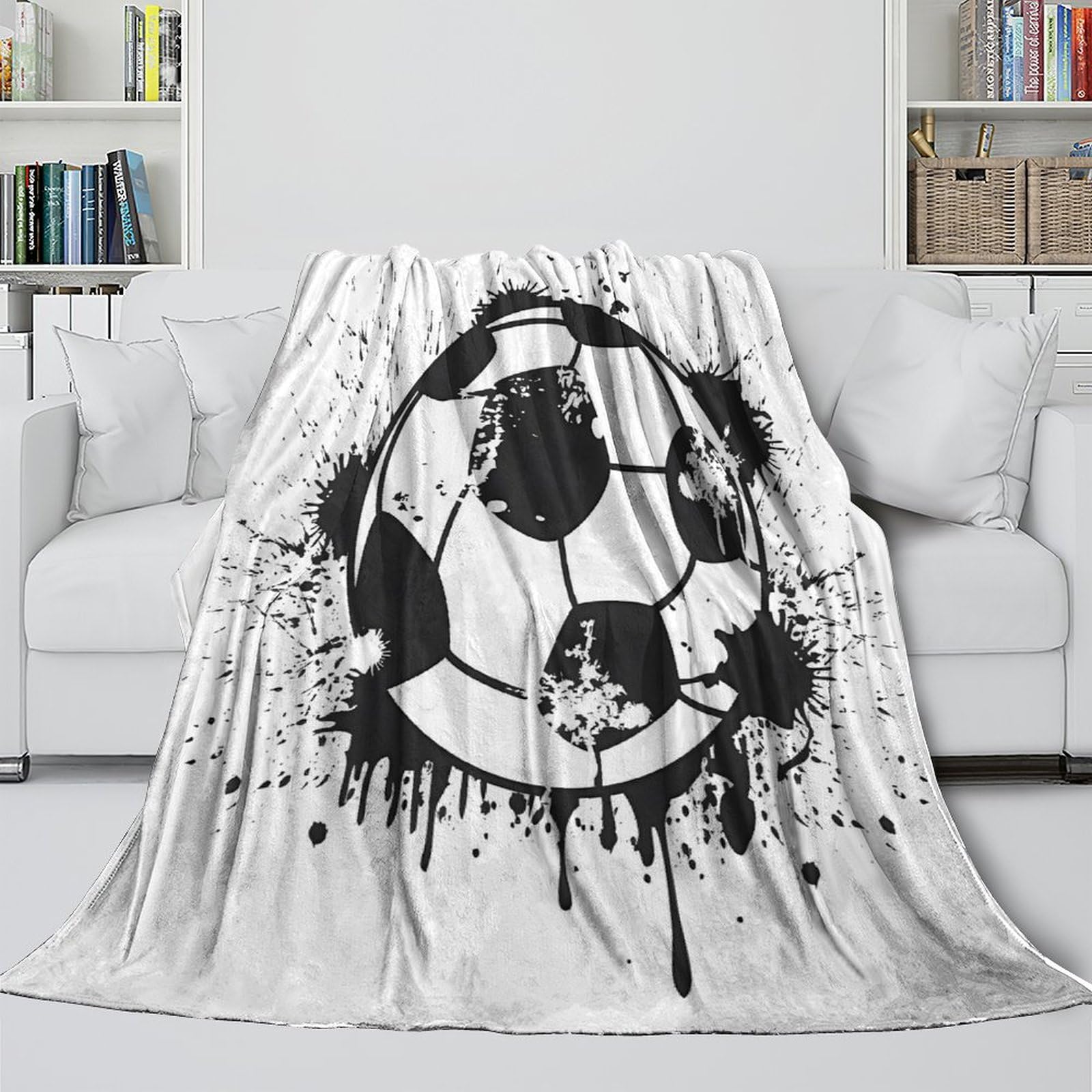 stampa 3D soccer-ball-gru coperta microfibra biancheria da letto compatta e morbida coperta da viaggio leggera per regali per amici viaggiatori black-bianco-street- 80×90inch(200x230cm)