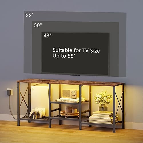 Miniatura 7 de Soporte de TV con luces LED para TV de 55 pulgadas, centro de entretenimiento con estantes abiertos de 3 niveles, mesa consola de TV para sala de