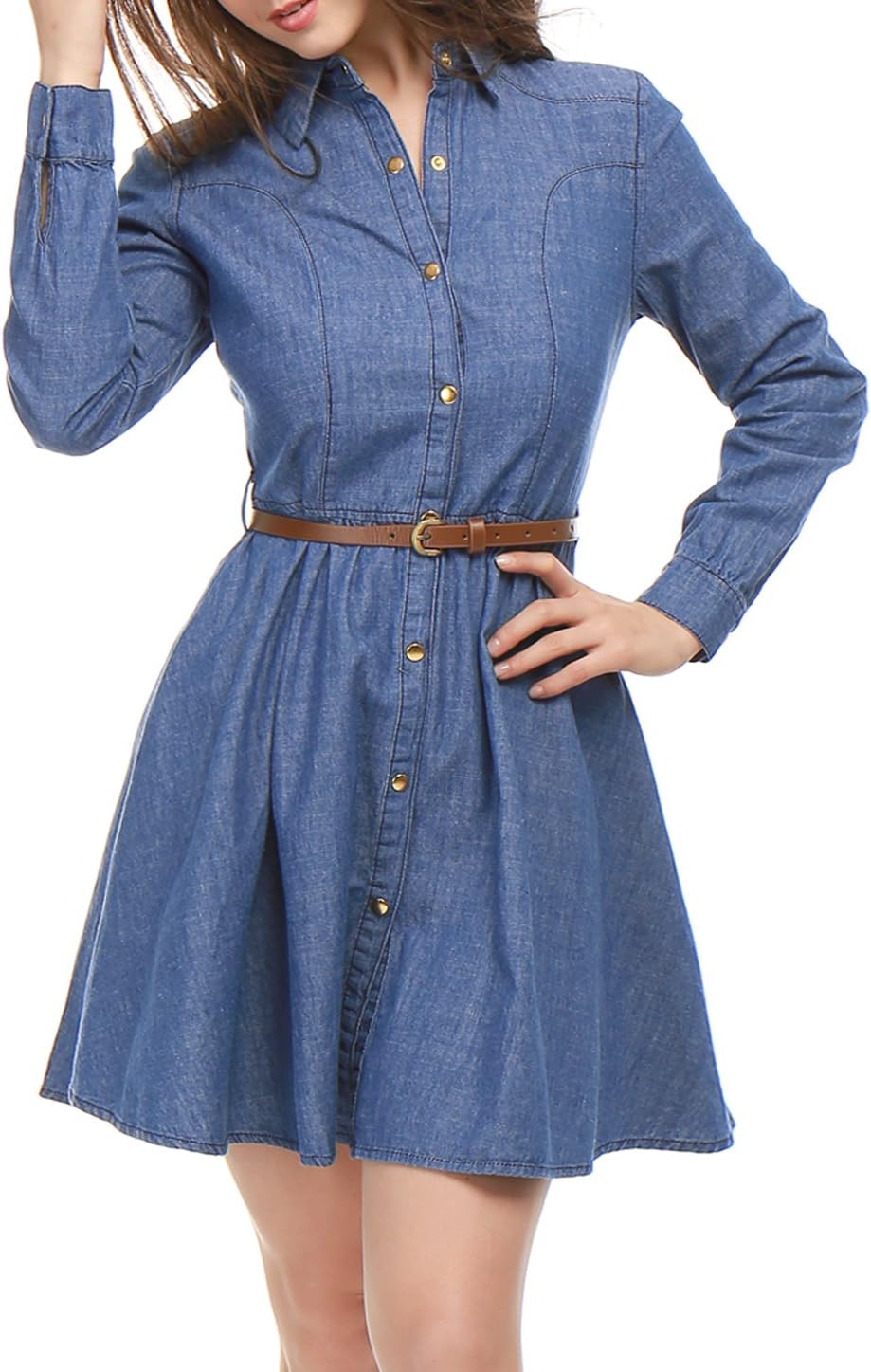 Allegra KWomen's 3/4 Sleeve Button Down Denim Dress
