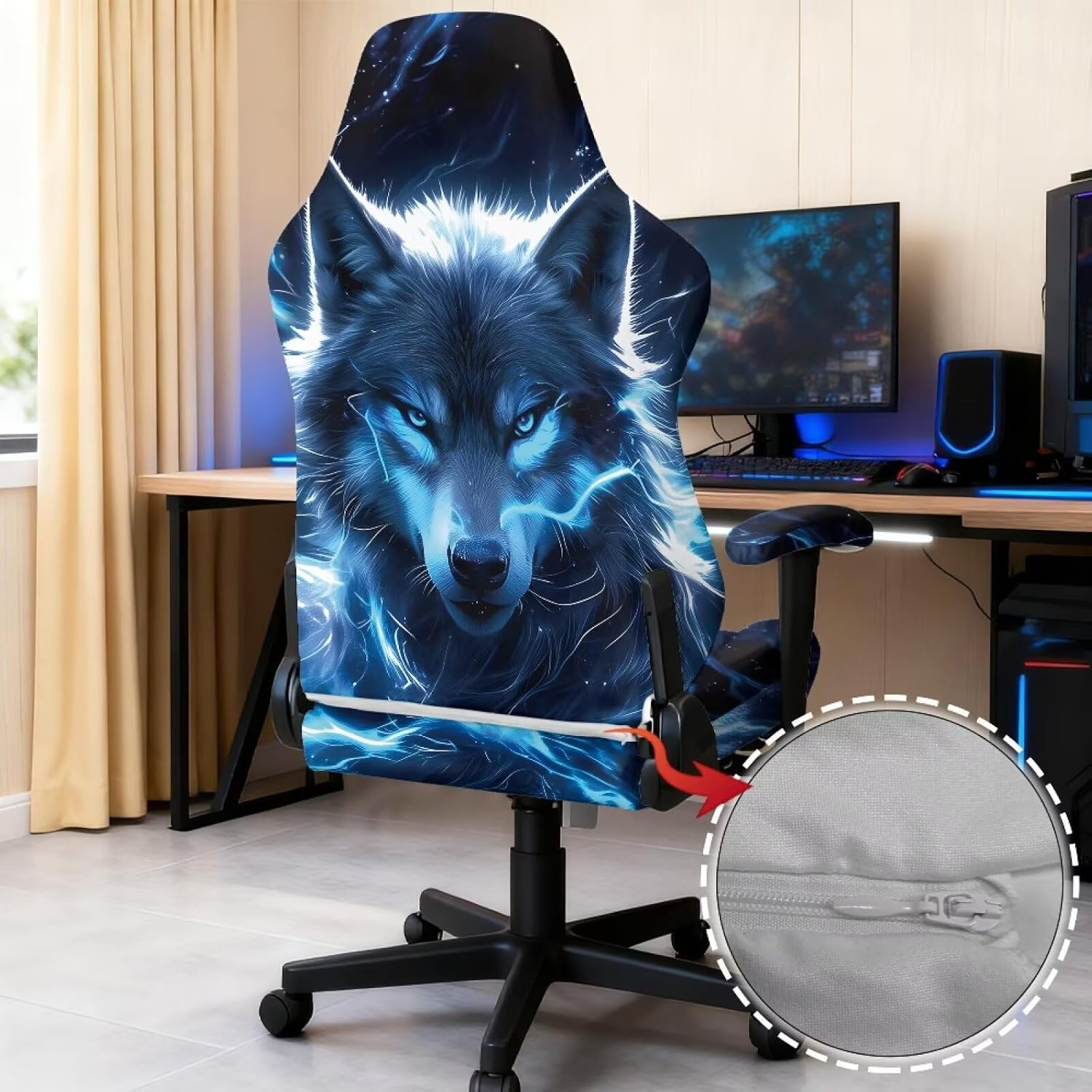 Wolf Gaming Chair Cover Stretchable Elastic Computer Chair Cover for Pet Protection Gaming Chair Slipcover Anti-Scratch & Washable for Home Gamer Spaces image 4