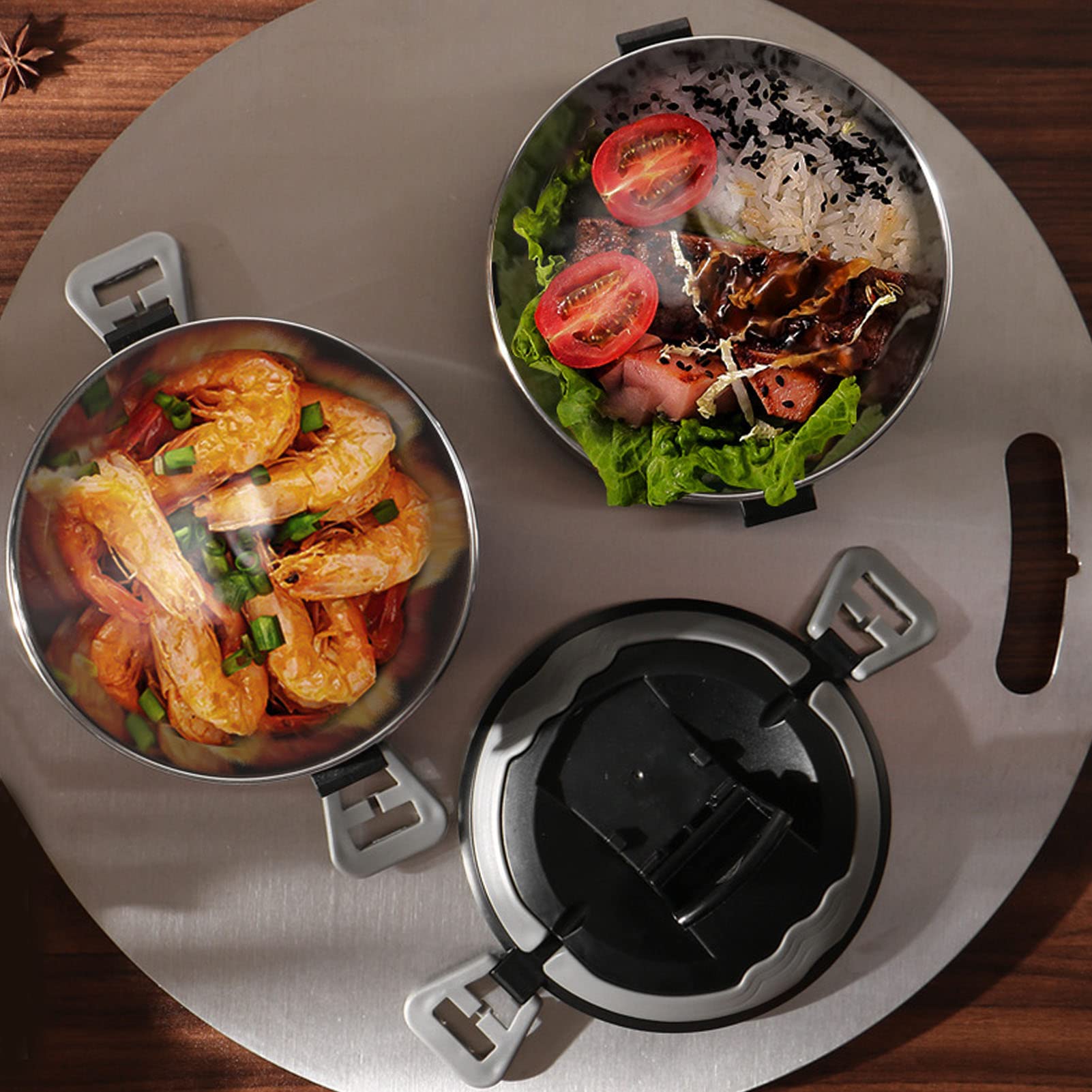 Contenitori per alimenti termici Bento Box per adulti impilabili in acciaio inossidabile per picnic in campeggio scolastico(Nero)