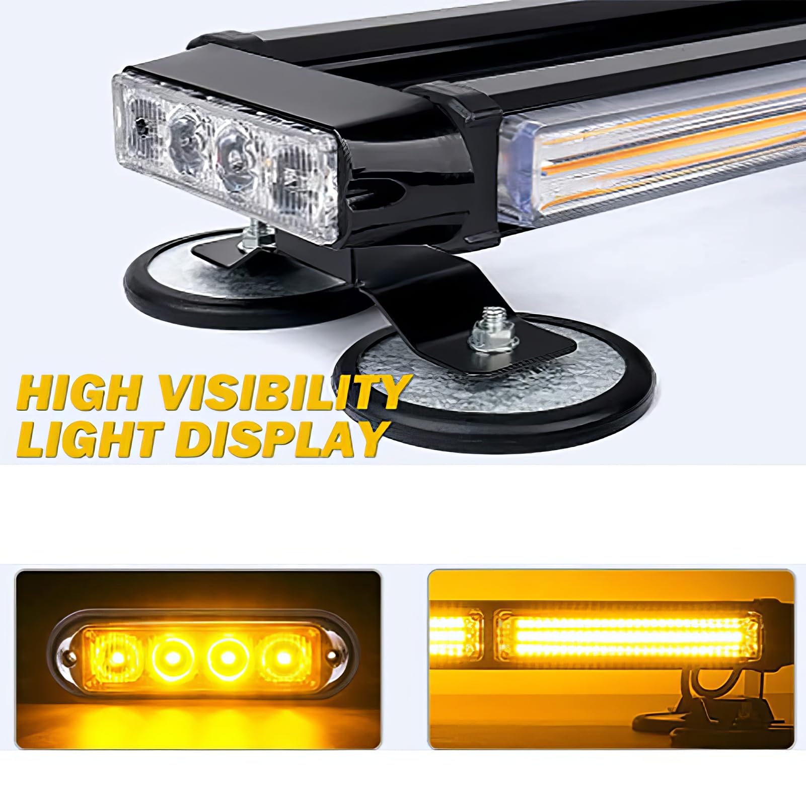 COB 12V LED strobe strip, TOTMOX doble cara luz de advertencia, vehículos de tráfico de emergencia, automóviles, camiones, tractores, flash impermeable amarillo