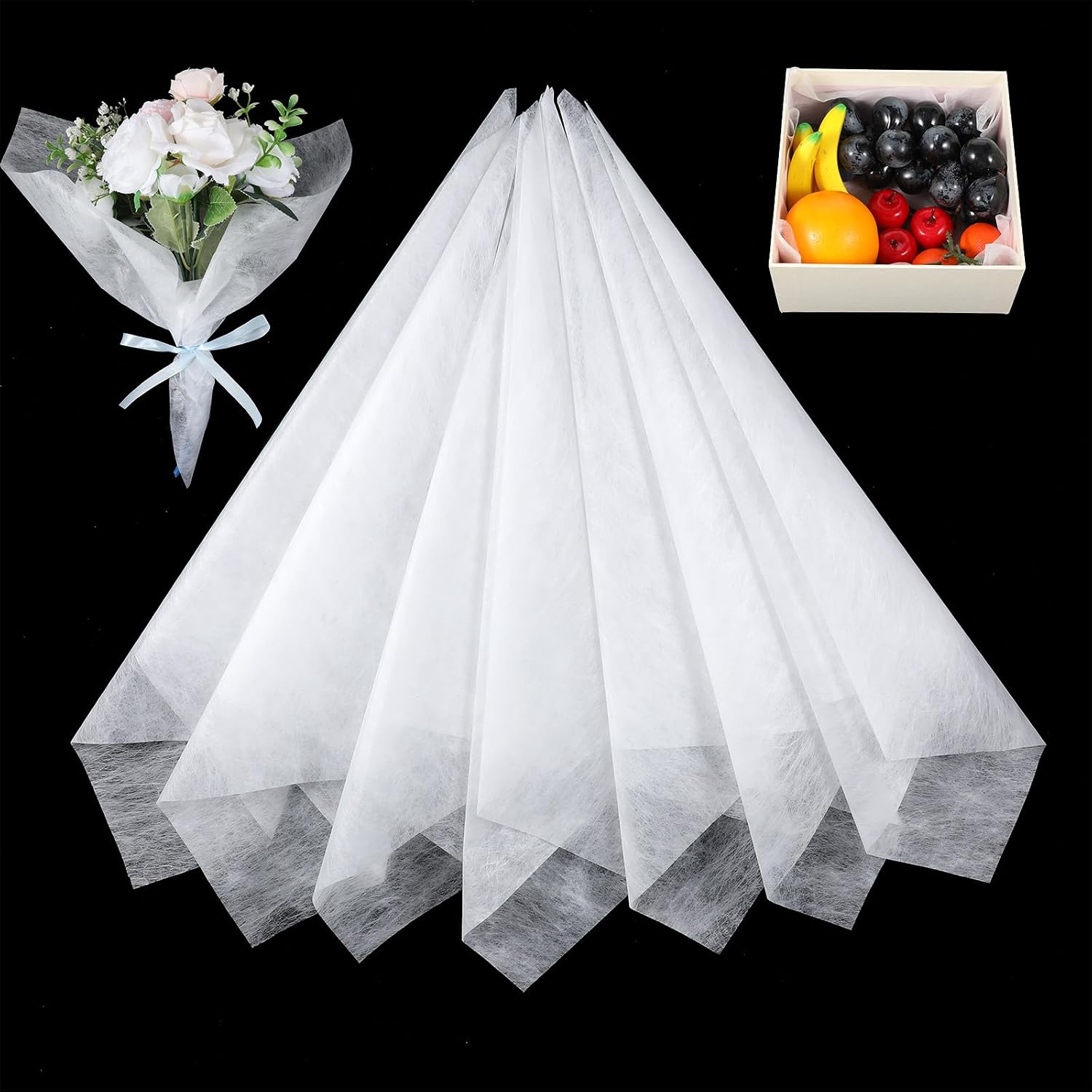 Matwsec 114 Sheets White Tissue Flower Wrapping Paper, 11.4"X11.2" Non-woven Waterproof Flower Bouquet Wrapping Paper, White Floral Bouquet Wraps for Florist Packaging Arrangement