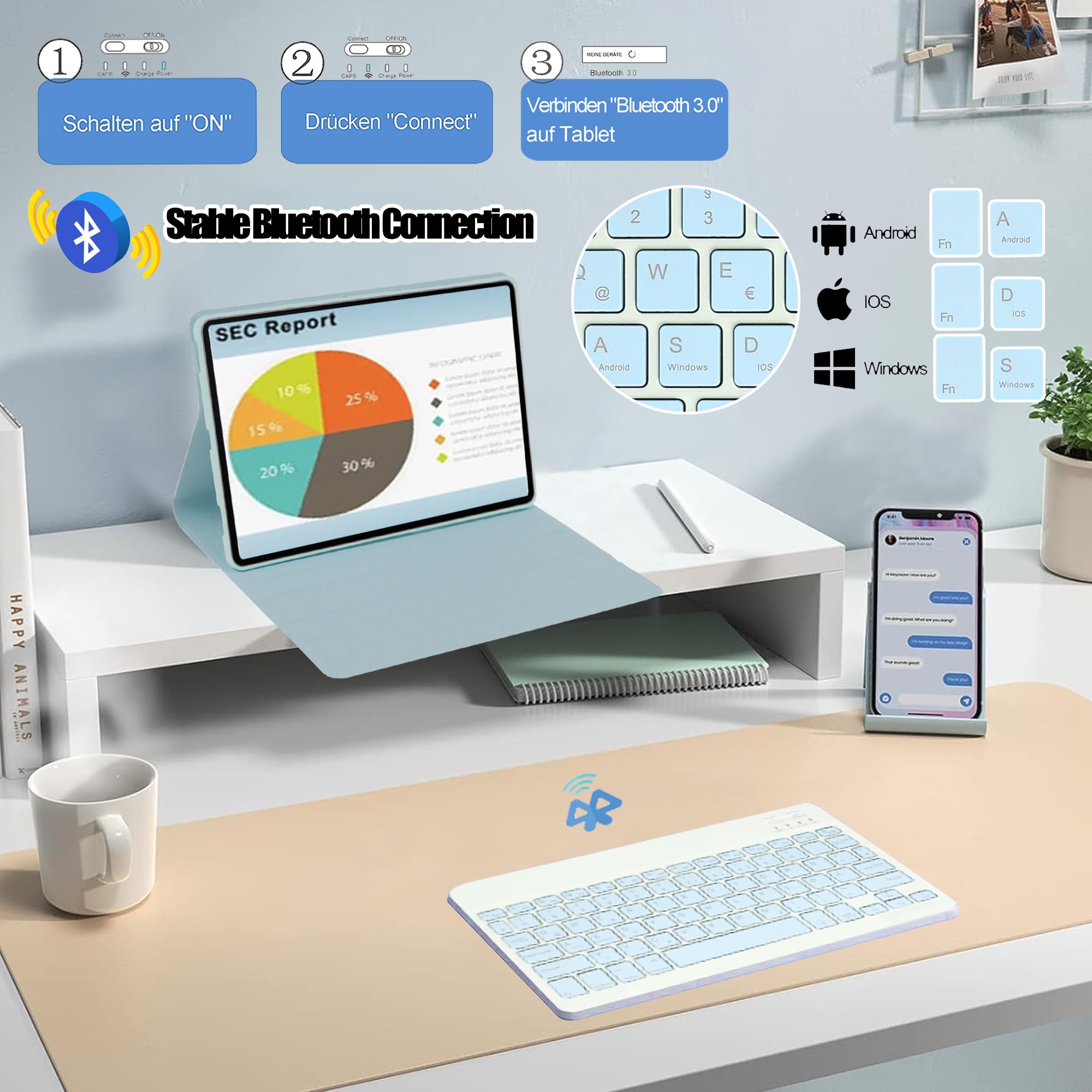 Bluetooth Tastatur Mit Hülle Für Xiaomi Redmi Pad 2 – Magnetisch Abnehmbar, QWERTZ Layout, Blau