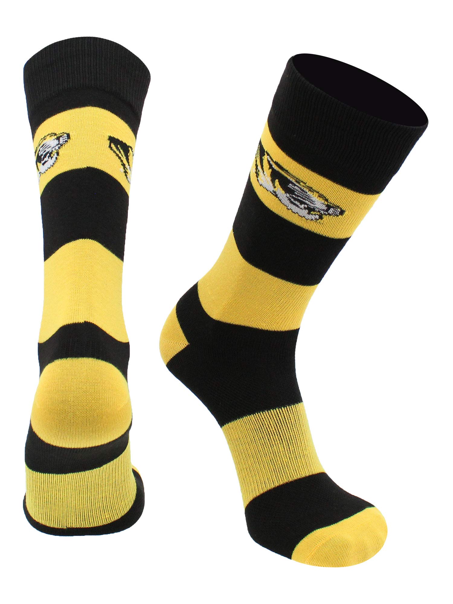 TCK Missouri Tigers Game Day Striped Socks (Black/Gold, Large)