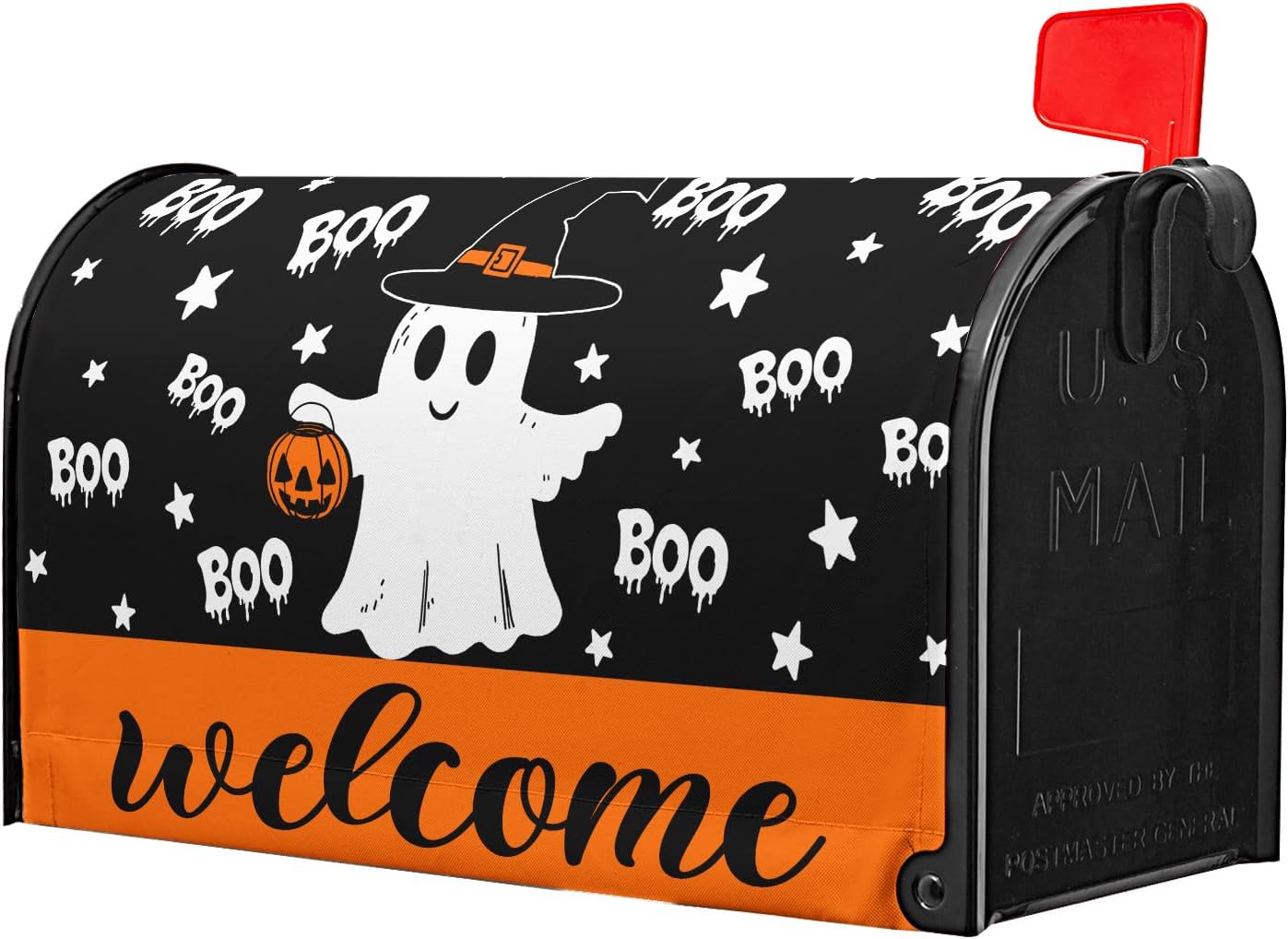 Halloween Ghost Boo Mailbox Cover Magnetic Large Size 25.5 x 21 Inch Halloween Pumpkin Mail Box Covers Fall Mailbox Wraps Welcome Letter Post Box Decoration for Home Garden Yard Outdoor Outside