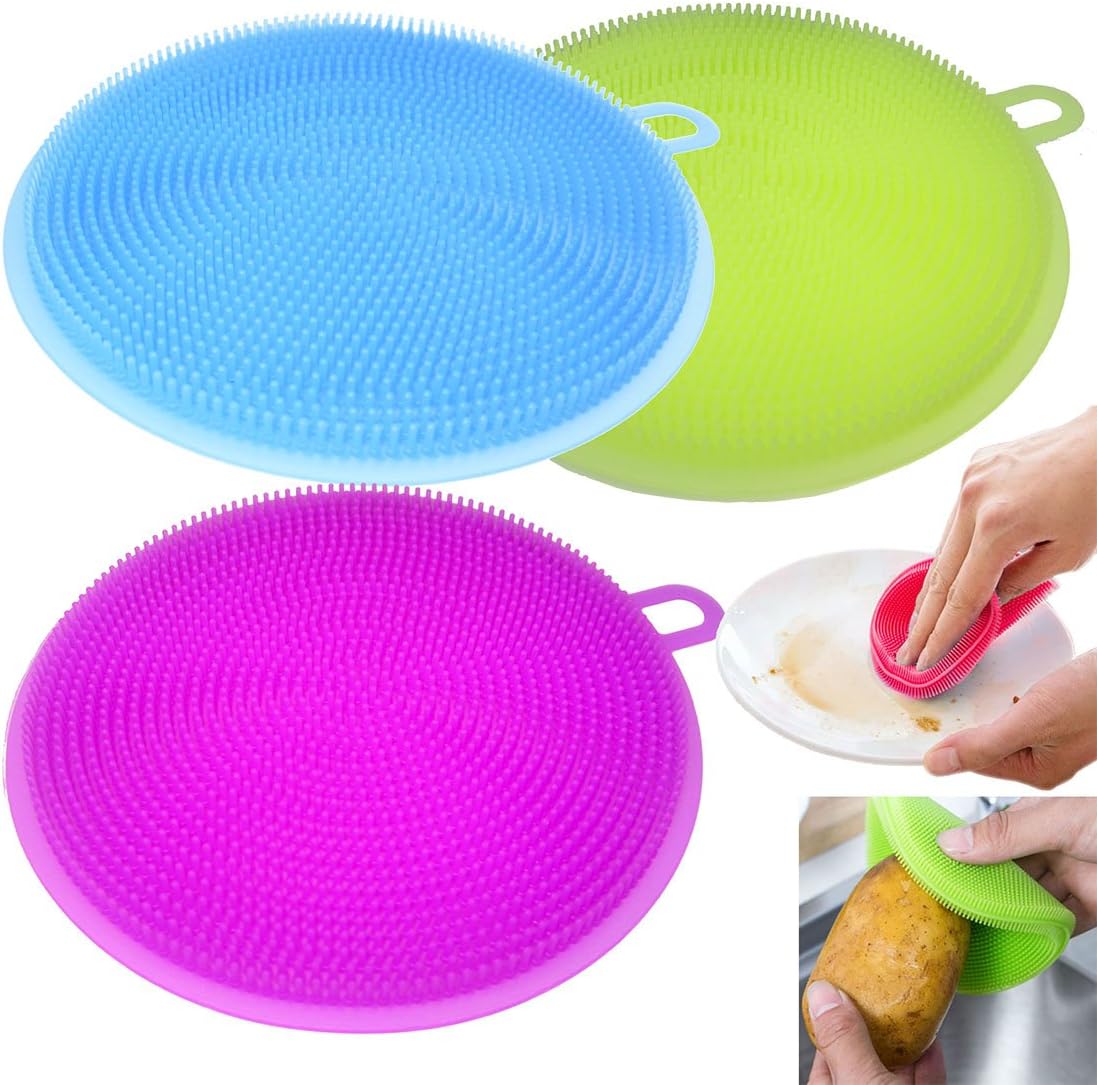 3 Pack Silicone Sponge Dish Scrubber Food-Grade Kitchen Sponges - Dish Sponge Dishwasher Silicone Brush Accessories