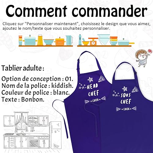 Miniatura 5 de Atdesk Delantales personalizados para padres e hijos, juego de delantales familiares a juego, delantal de cocina para mamá e hija, delantal de