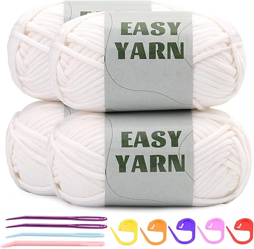Miniatura 50 de Hilo de 1.76 x 1.76 onzas para tejer y tejer, hilo de algodón fácil de ganchillo para principiantes, con costuras fáciles de ver, peso peinado medio