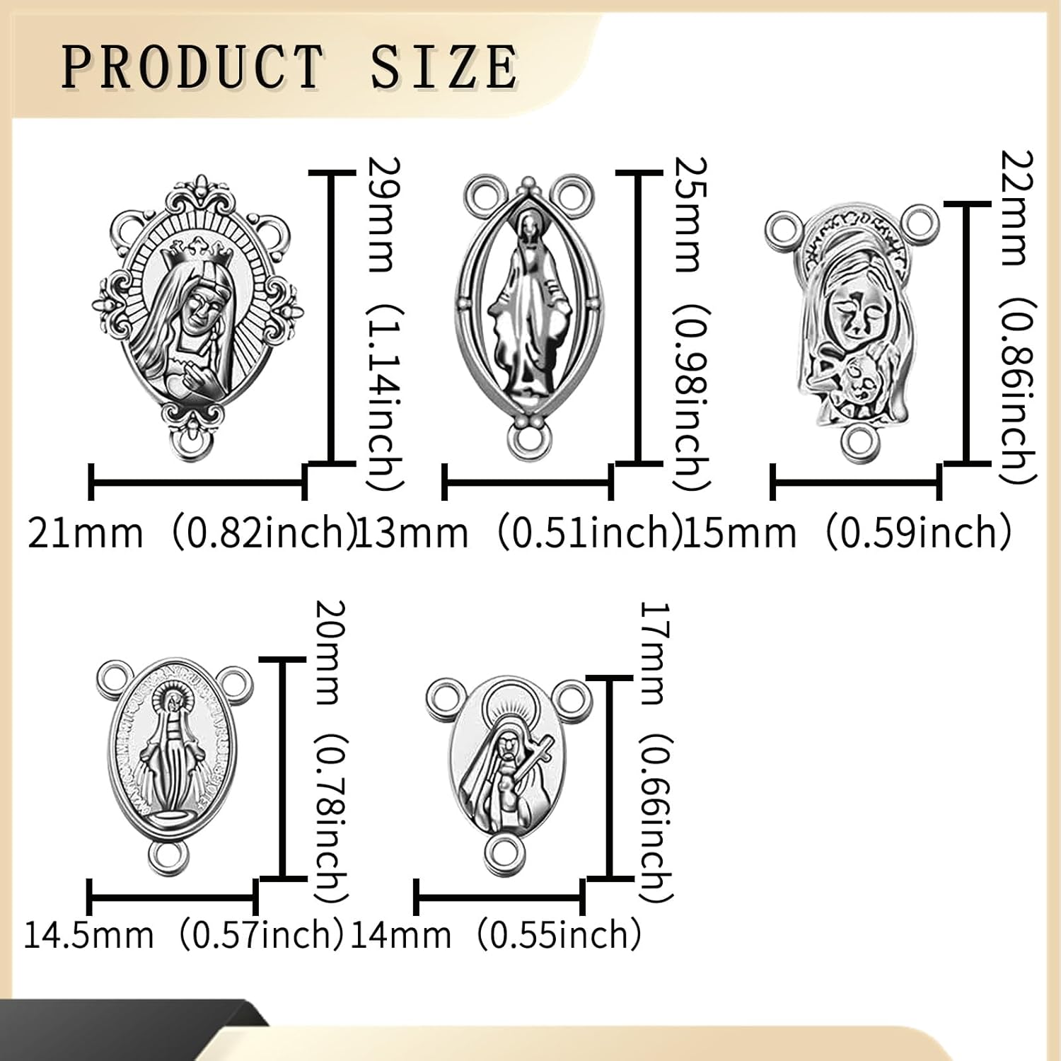 40Pcs Rosary Centerpiece Parts Virgen De Guadalupe Charms Alloy Religious Jesus Maria Our Lady Links Connector Charm Pendant for Diy Jewelry Making Supplies - Image 2