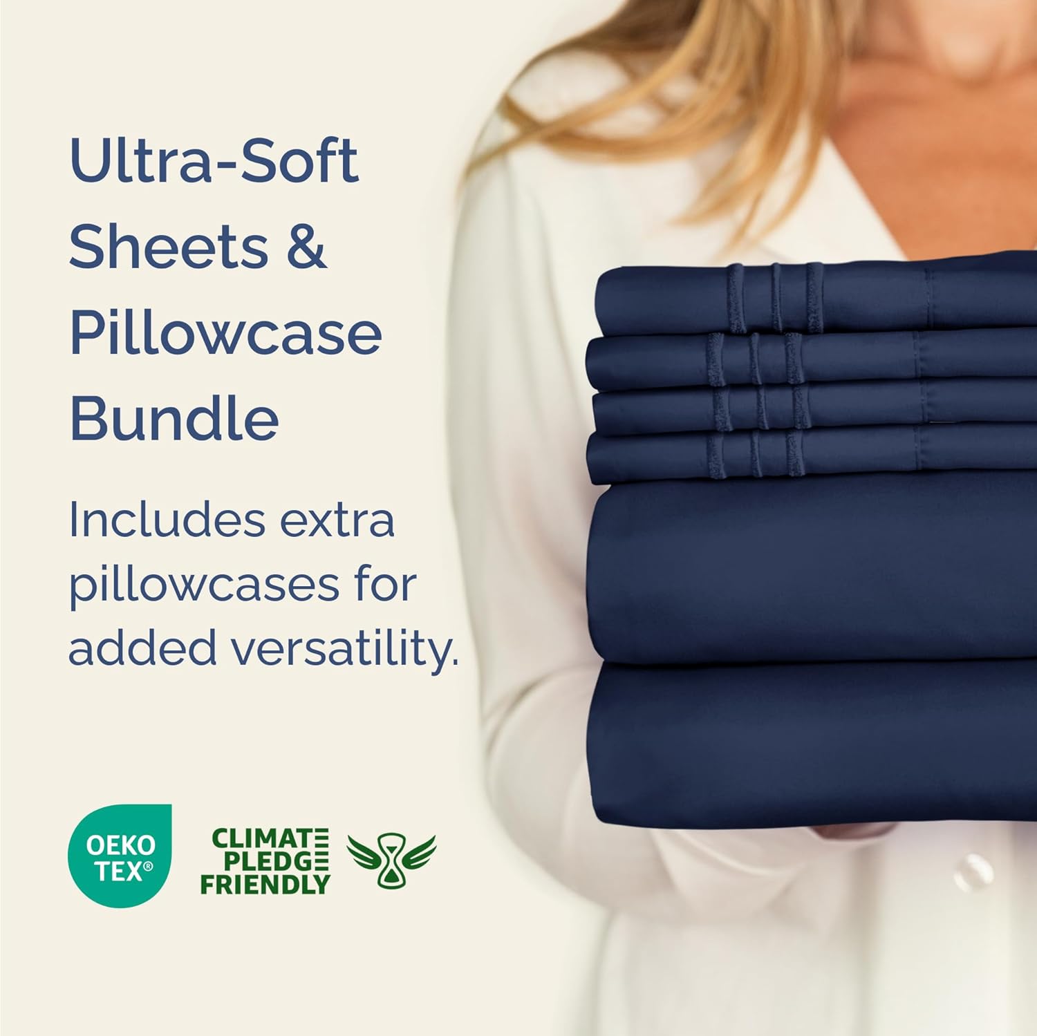 Navy Blue 4-Piece Sheet Set & Pillowcase Bedding Bundle (Full Size) - Bed Set Includes Complete Full Sheet Set & 2 Full Pillowcases - Hotel Luxury - Breathable Cooling Sheets & Pillowcase Bedding Set