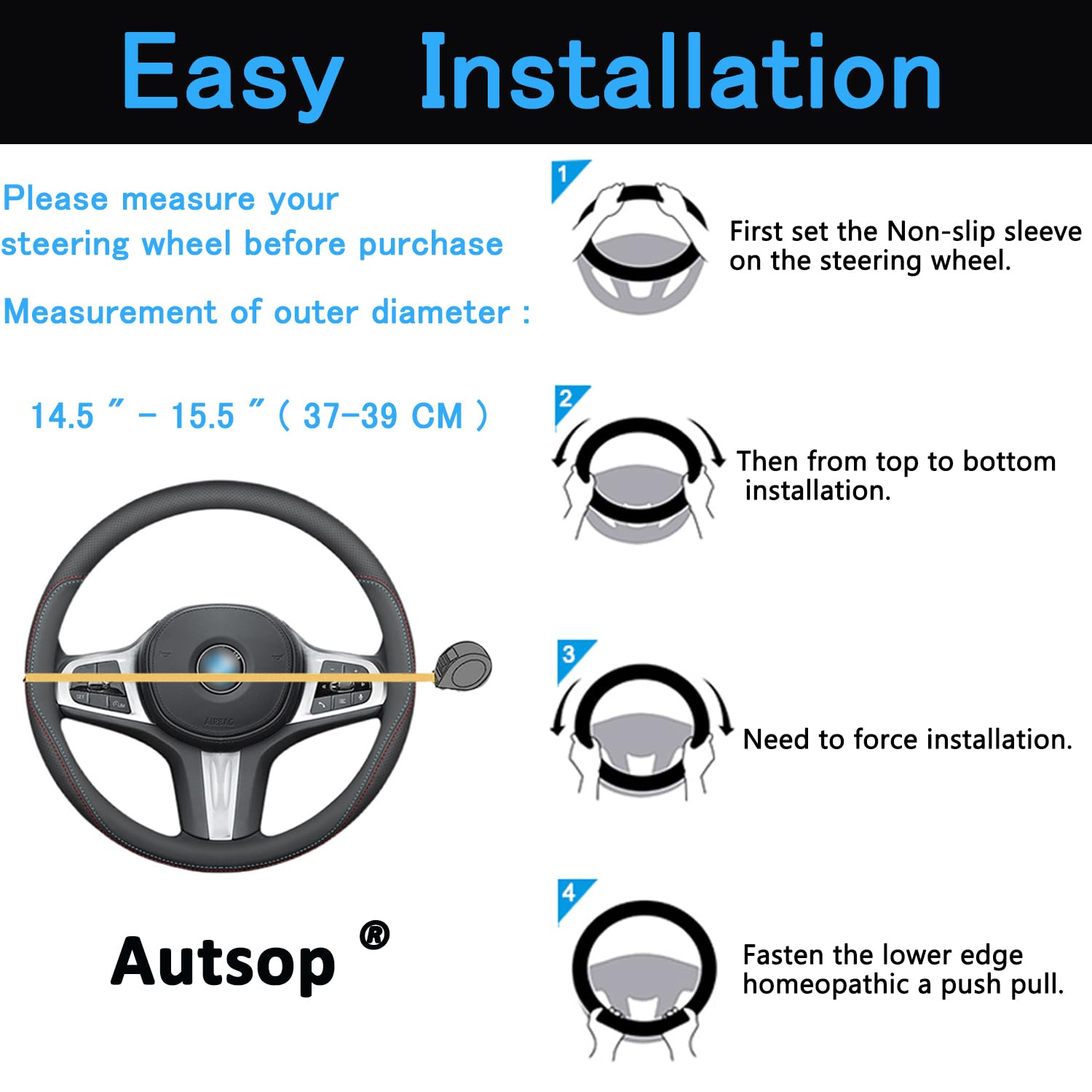 Coprivolante Auto Universale Autsop In Pelle Nappa - Design Con Linee Blu E Rosse, Per Volanti 37-39 Cm - Foto 10