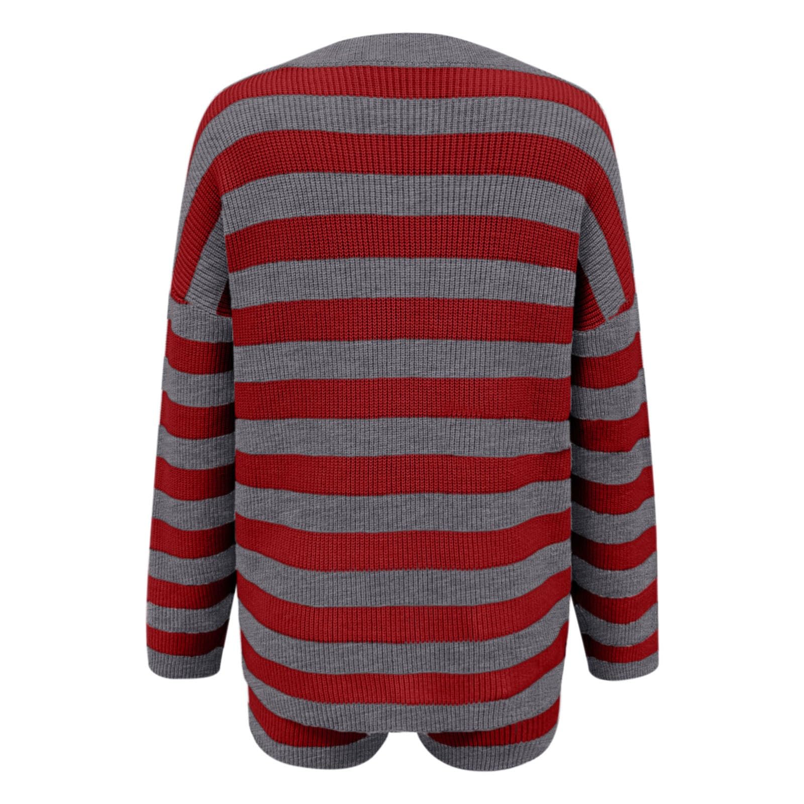 Maglione girocollo a righe con pantaloncini, comodo e casual, due pezzi, alla moda, autunno inverno
