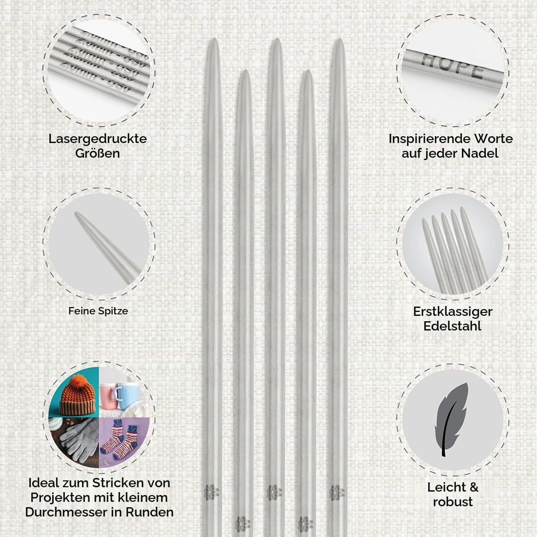 KnitPro The Mindful Kollektion Compassion Nadelspiel Set 6" (15cm) | 5 Größen (3,5 mm bis 5 mm)