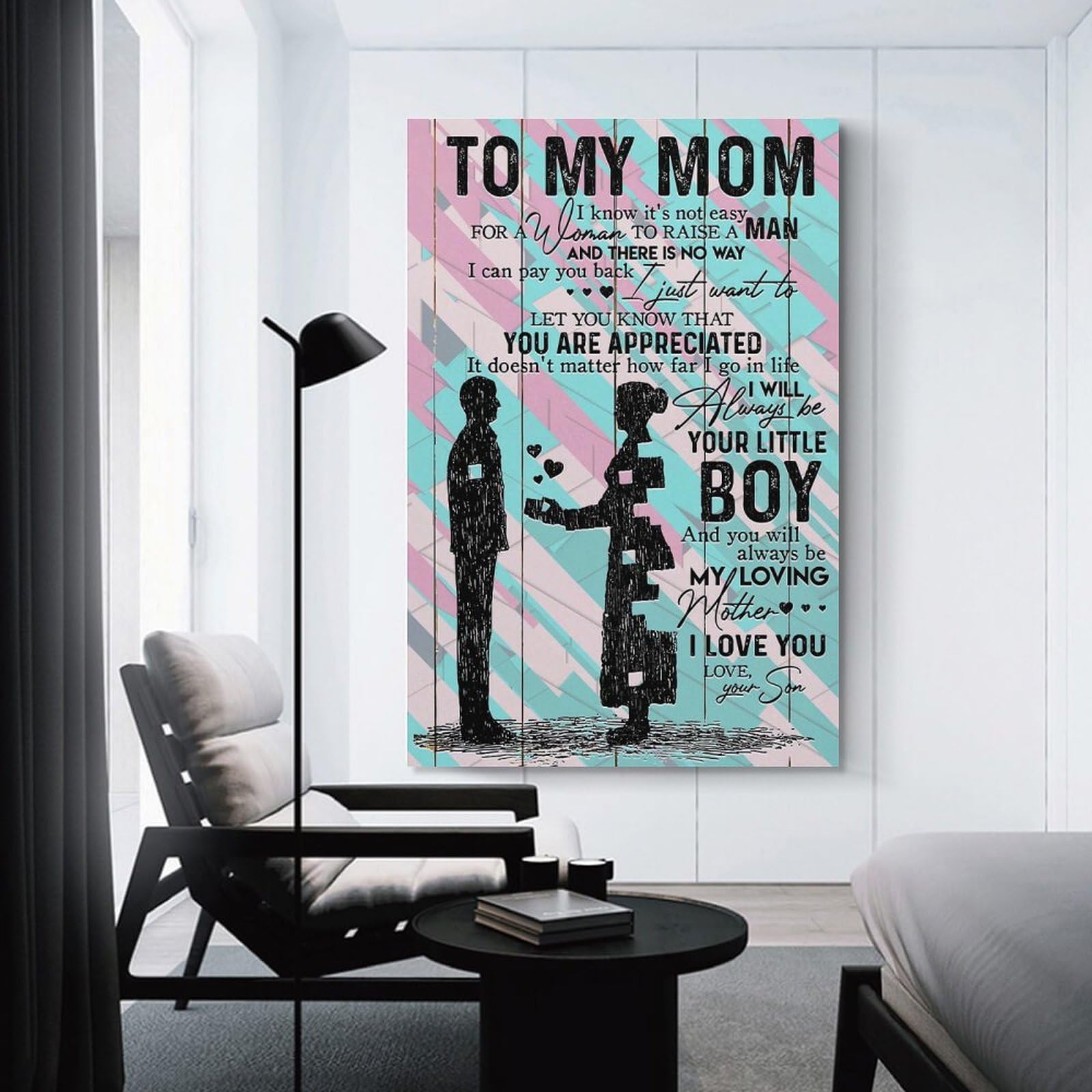 Junmoney Hanging Wall Art Son To Mom To My Mom, 20x30inch(50x75cm), for Wall Displays, Bedrooms Or Room Updates, Decorative Artwork with Flexible Styling