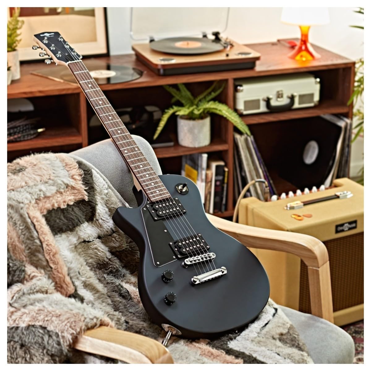 Chitarra Elettrica per Mancini New Jersey di Gear4music, Nero | Estetica e Suoni Rock Classici, Manico Comodo e Corpo Leggero, Pickup Humbucker Doppi, Ideale per Principianti
