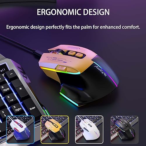 Miniatura 5 de Mouse inalámbrico, mouse ergonómico con 5 DPI ajustables hasta 7200, luces de respiración RGB, compatible con laptop, Chromebook, PC, escritorio,