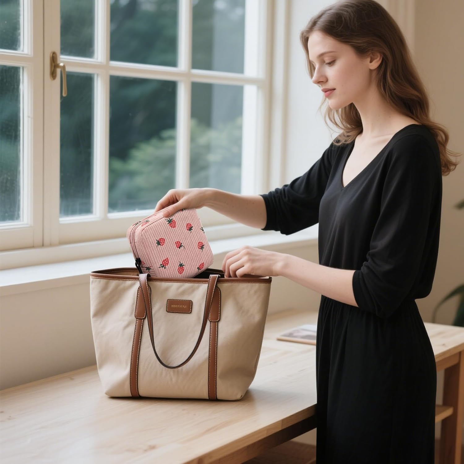 Small Makeup Bag for Purse,Mini Cosmetics Bag cute Zipper corduroy Cosmetic Pouch Storage Pouch Travel Toiletry Organizer for Women Girls(Multi-Plants) - Image 3