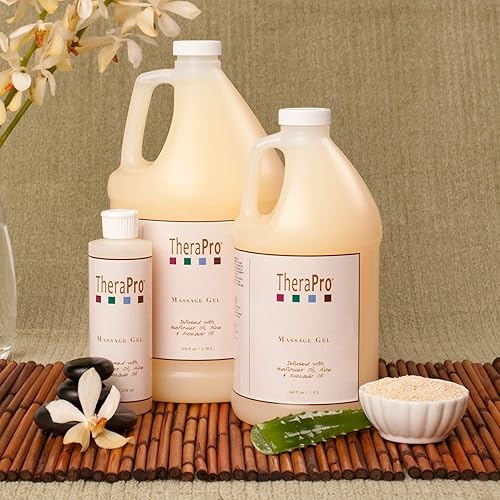 Miniatura 3 de TheraPro Gel de masaje  12 galón  Infundido con cera de abeja natural, aceite de jojoba y aloe  Sin perfume, hipoalergénico  Gel de masaje corporal