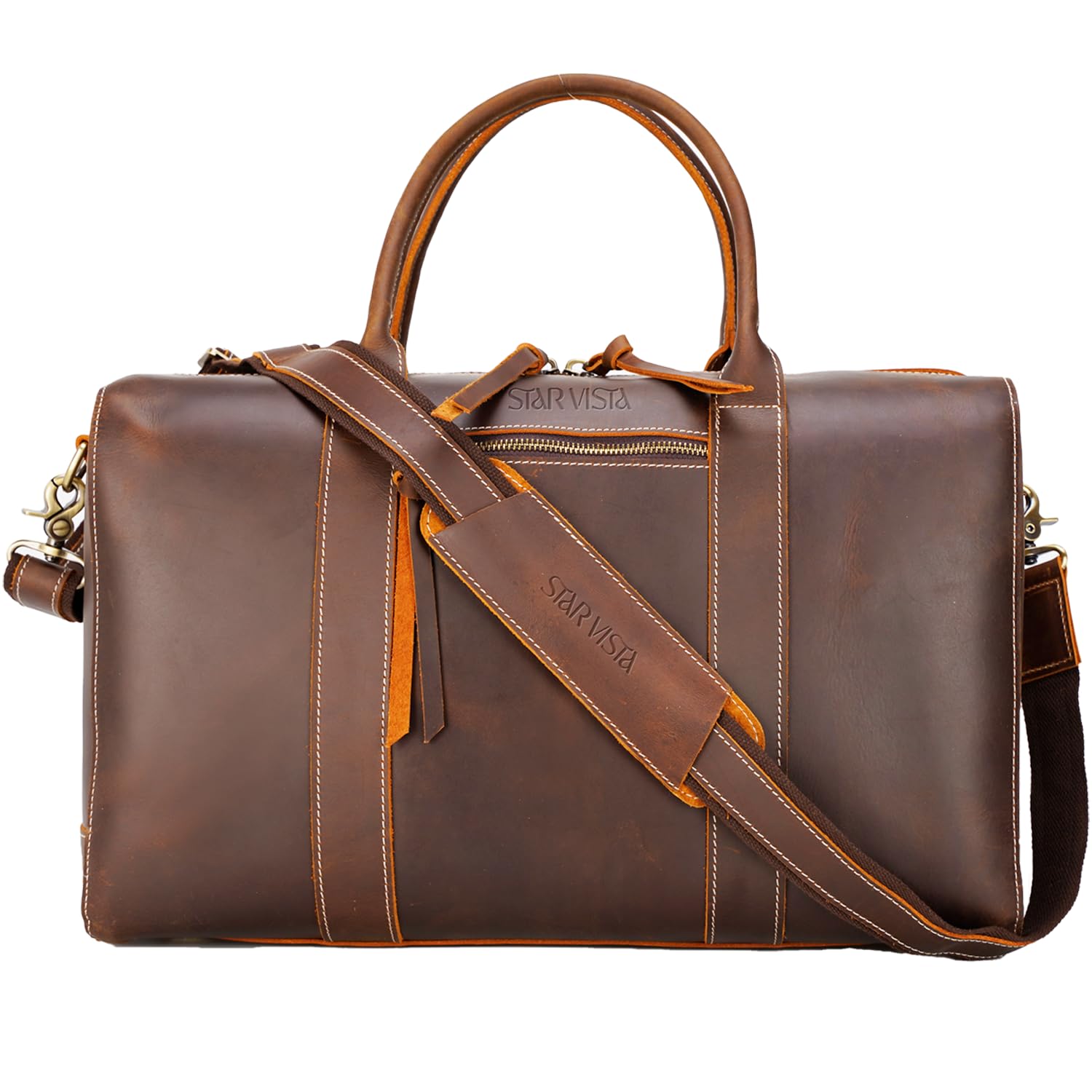 STAR VISTA Trevi 30L Handmade Full Grain Leather Travel Duffel Bag - Airplane Underseat Weekender Overnight Carry On Bag, Gym Bag, Sports Bag, YKK