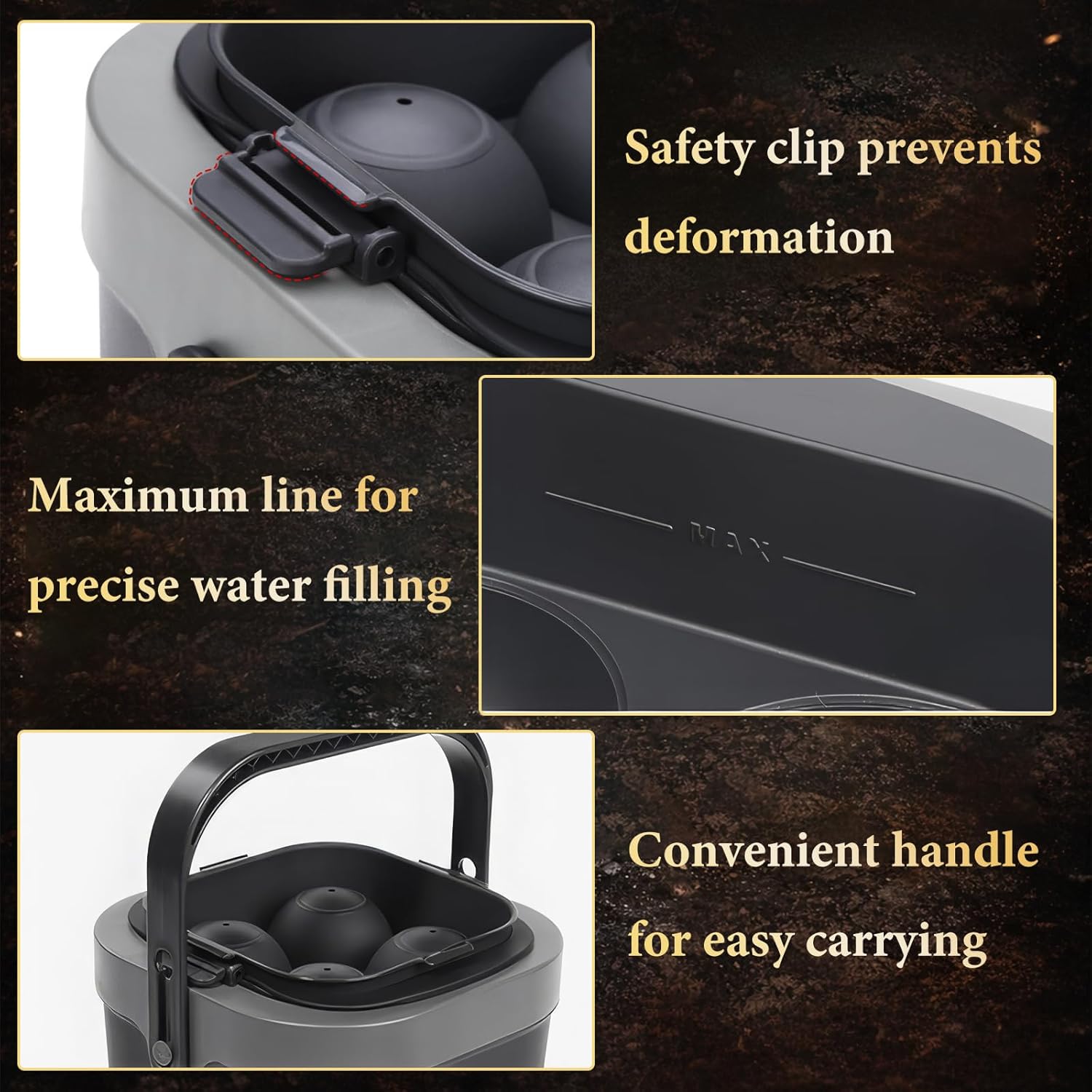 Clear Ice Ball Maker, 2.5 Inch Ice Sphere Mold for Whiskey, Large Slow Melting Ice Ball Mold for Cocktails Bourbon, 4 Cavity Clear Ice Mold with Easy Release