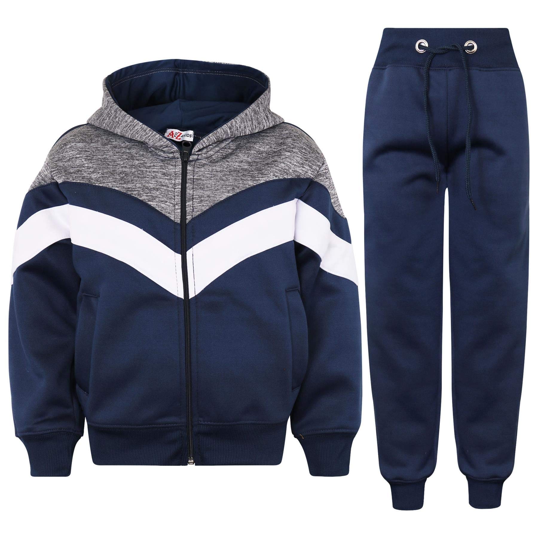 A2Z 4 Kids Mädchen Jungen Unisex Trainingsanzug Kontrast Einsätze Fleece Kapuzen Reißverschluss Hoodie Und Hose Fitnessstudio Tragen Sie Einen Jogginganzug Jogginghose Alter 5-13 Jahre