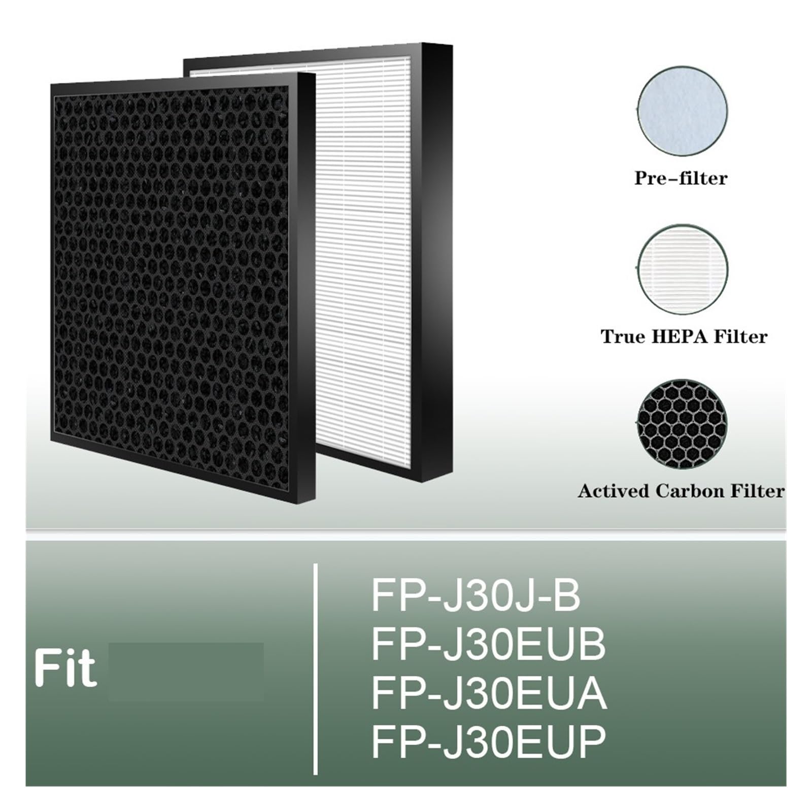 Filtr HEPA FZ-F30HFE Filtr węglowy FZ-F30DFE Oczyszczacz powietrza, Compatible With Sharp, do FP-J30J FP-J30J-B FPJ30J FP-J30EUB FP-J30EUA FP-J30EUP