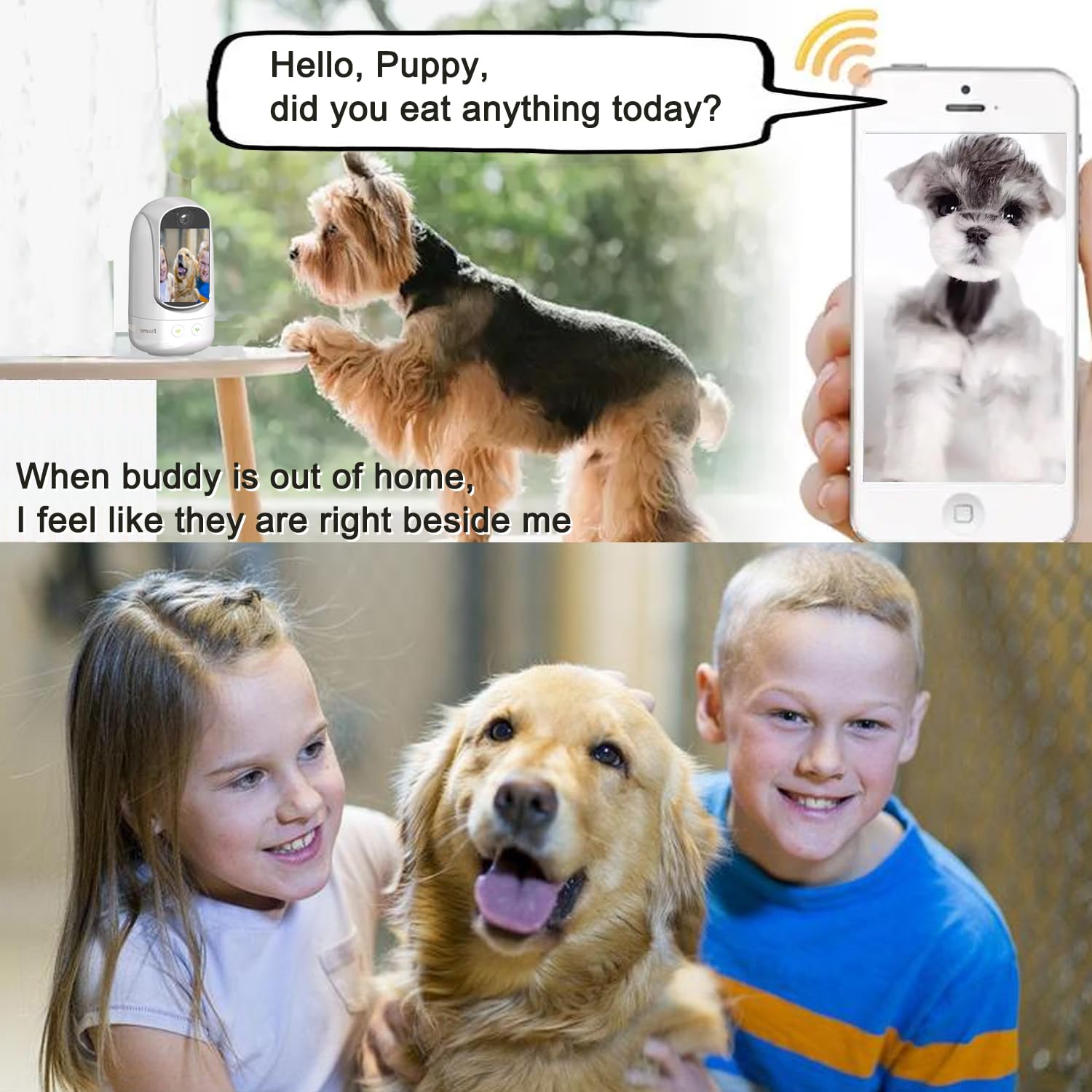 2-Way Video/Audio Security Camera Screen WiFi AI Detection Puppy/Pet/Cat/Elderly/Dog Monitor Wireless Facetime Cam Voice Phone APP Controlled Sound Video Calling Devices for Grandpa, White - image 4