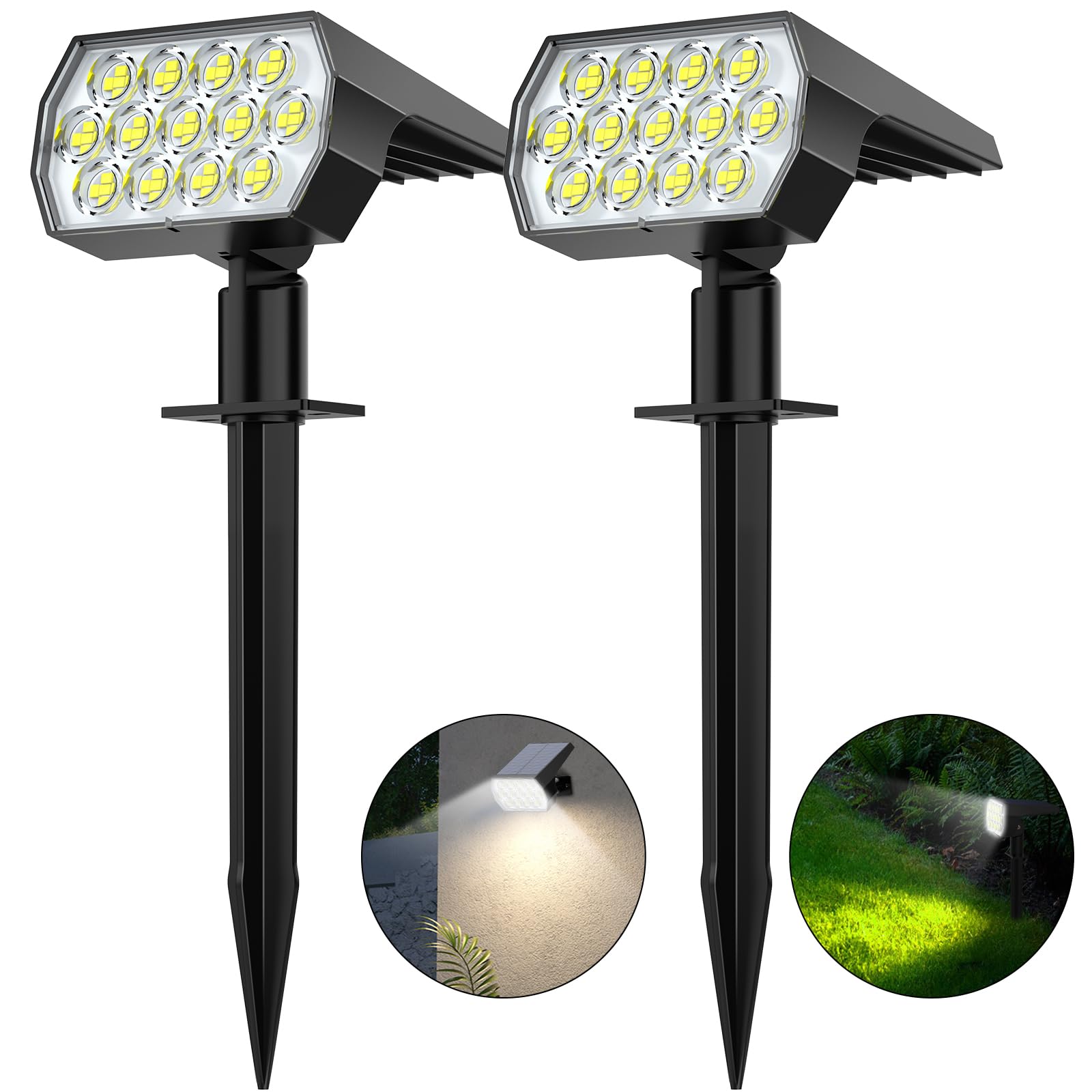 Flaow Cool White Solar Garden Lights, 65 Led Spot Lights Outdoor, 6500K Powered Waterproof Landscape Spotlights, Dusk-To-Dawn For Pathway Wall Porch, 2 Pack