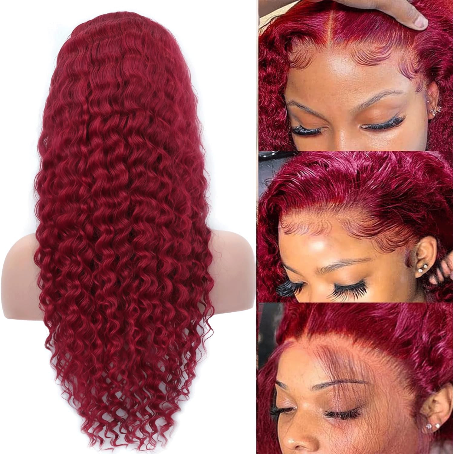 Burgundy Lace Front Wigs Human Hair 99J 13x4 Curly Lace Frontal Wigs HD Transparent Wet and Wavy Wig Red Color Curly Wig Pre Plucked with Baby Hair for Women 26 Inch 180 Density
