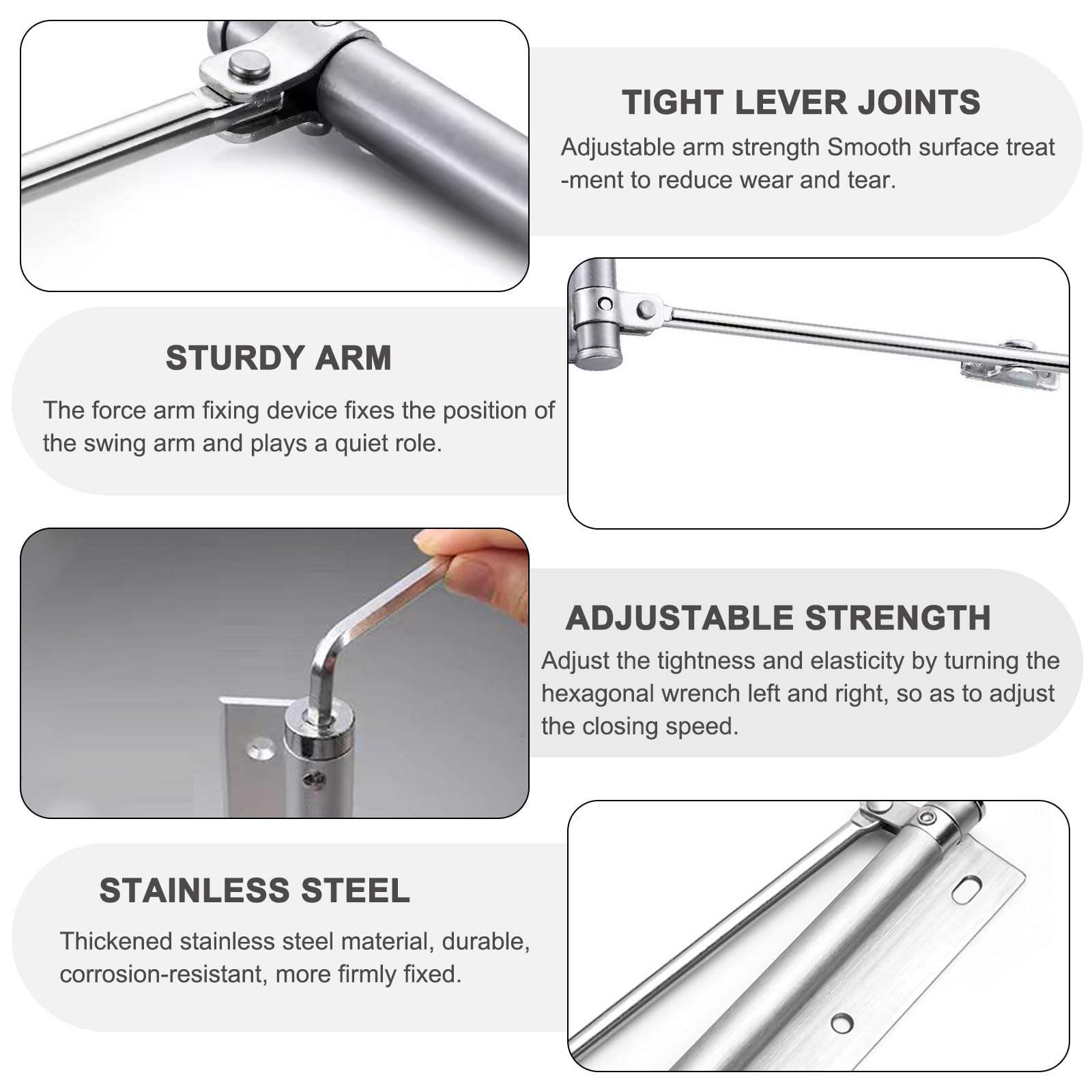 Spring Door Closer, 2PCS Automatic Door Closer with Adjusting Rod and Screws for Residential Commercial Home Office - Image 3