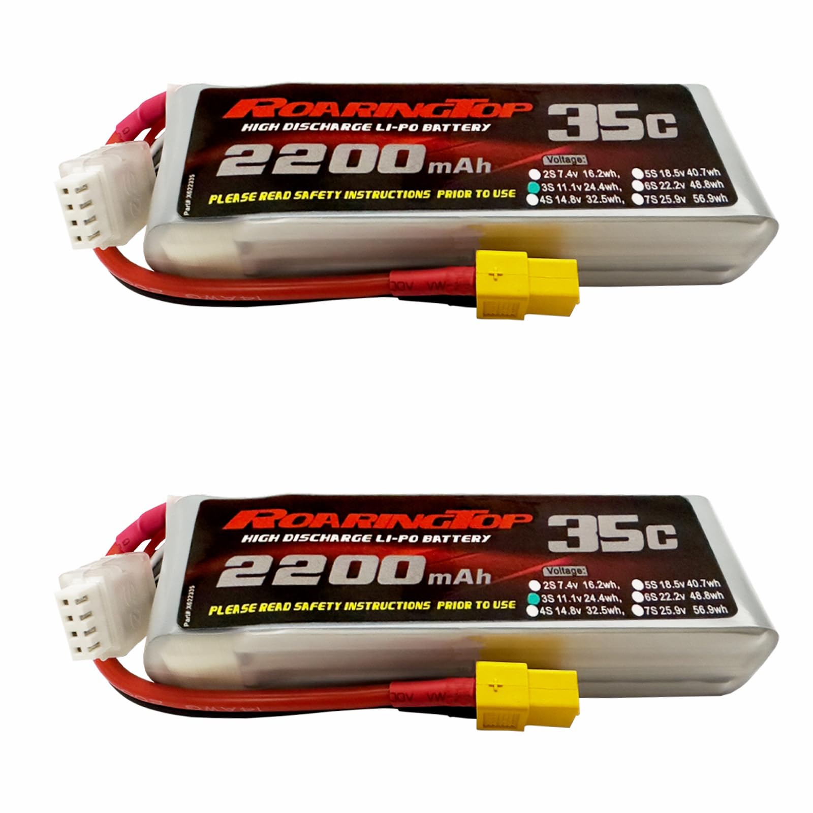 RoaringTop 3S Lipo Batterie 2200mAh 35C 11.1V Lipo Batterie(Décharge Continue) Batterie Softshell avec XT60 pour RC Hélicoptère DJI Avion RC Avion RC Quadcopter Drone FPV (2PCS)