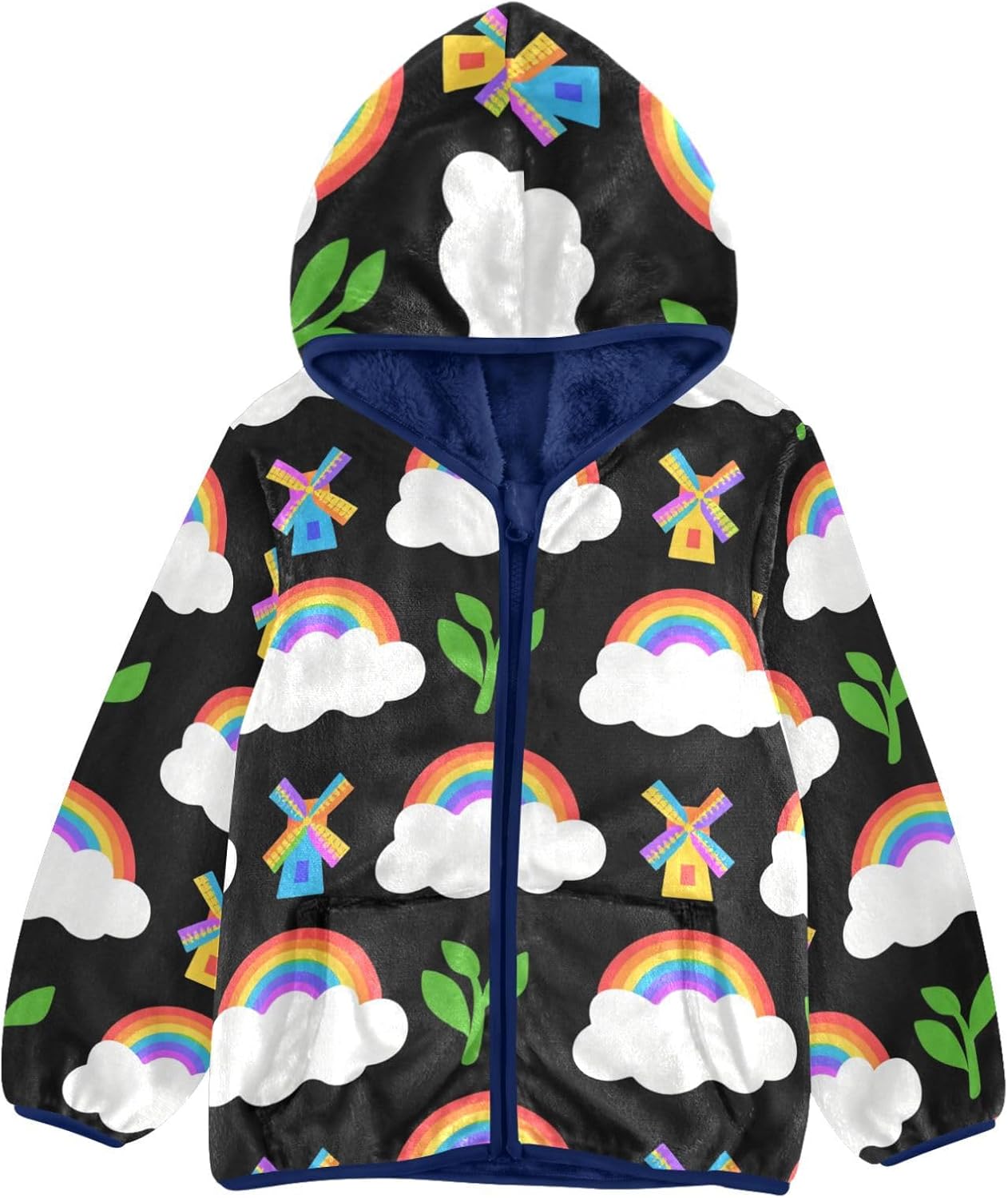 Rainbow Cartoon Toddler Fleece Jacket Outerwear Jackets & Coats Navy Blue Baby Boys Hoodie