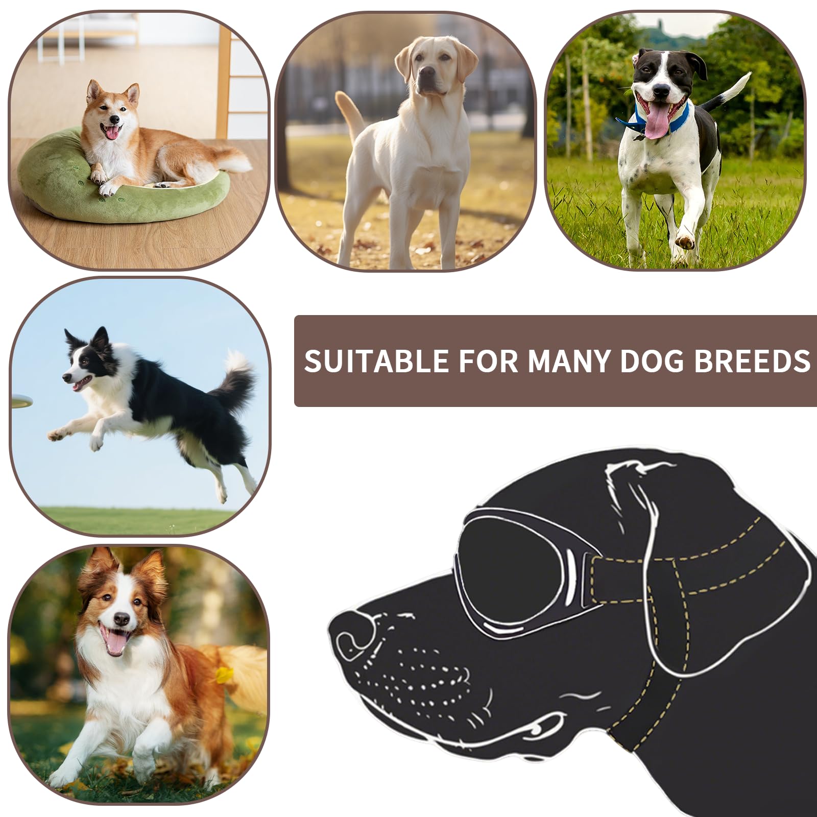 Occhiali da Sole per Cani, Retrò Occhiali Cane, Protezione UV Occhialis da Sole Cane, Fascia Elastica Regolabile, Pieghevole Pet Dog Occhialis Protezione, Adatto a Cani di Taglia Media e Grande