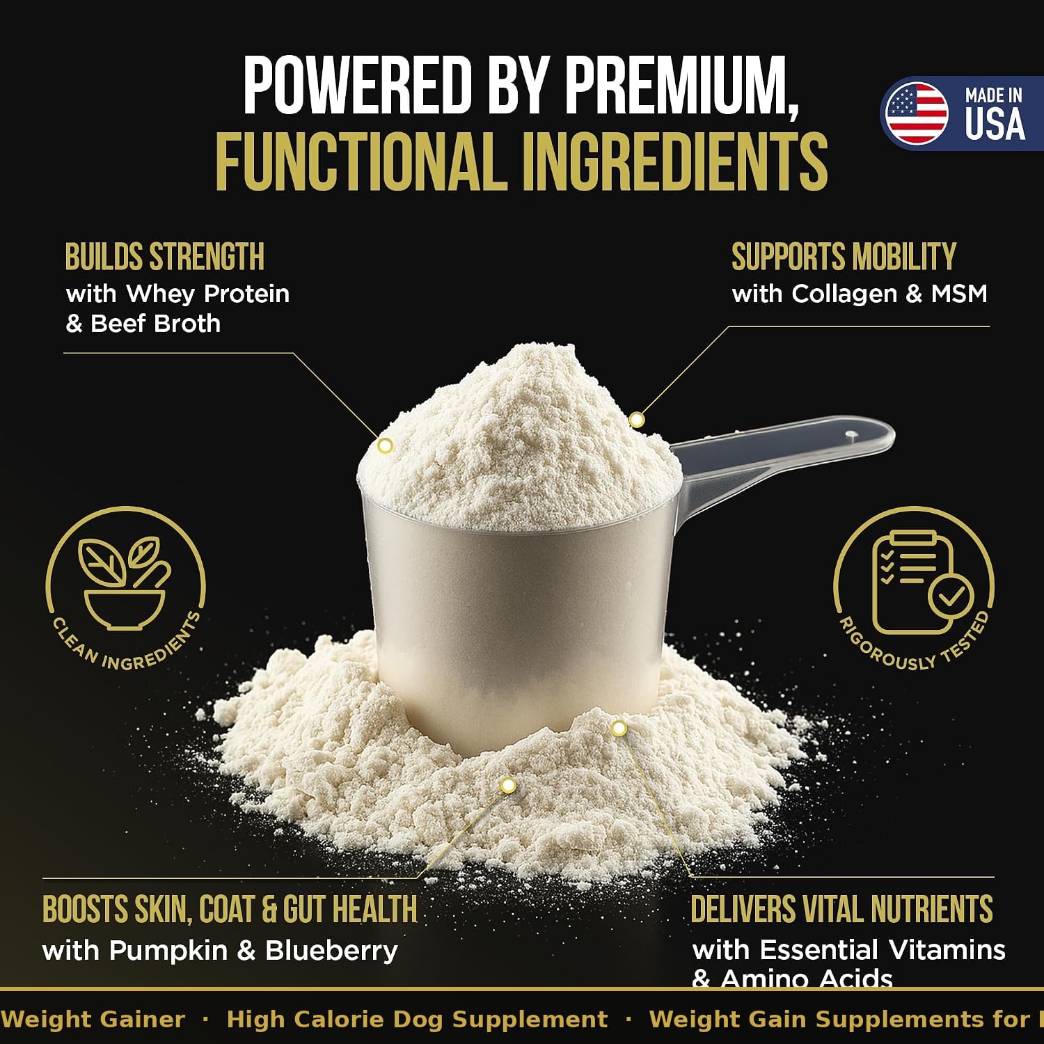Dog Weight Gainer 90 Servings - High Calorie Supplement for Dogs - Weight Gain Supplements for Dogs - Dog Protein Powder & Muscle Builder - (1.5 lbs) Made in USA. — Amazon image 7