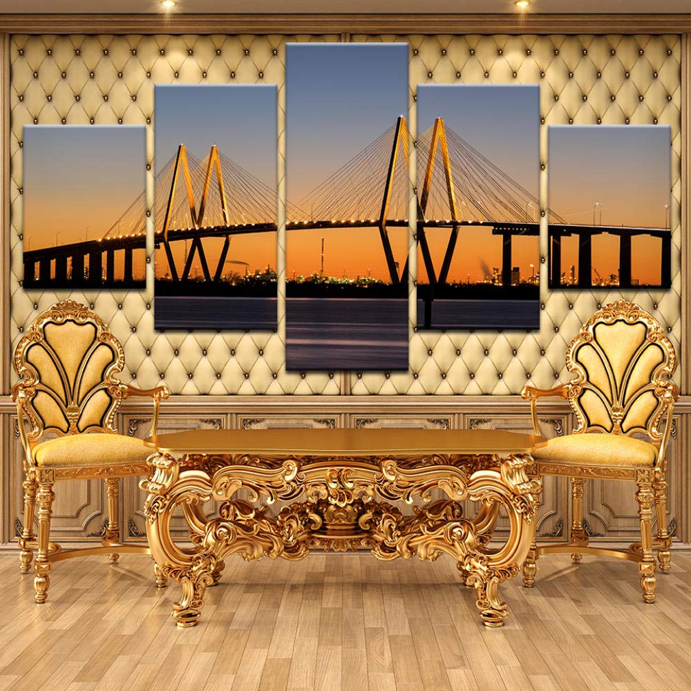 5 Piezas Lienzo Pinturas Cama habitación Pared Arte Amanecer Puente Paisaje Cartel decoración del hogar Ciudad Fotos @ with_Frame_40X60_40X80_40X100cm