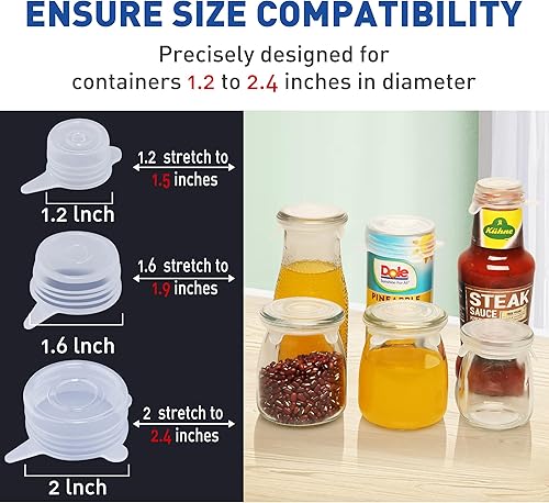 Miniatura 3 de Tapas elásticas de silicona extra pequeñas, reutilizables, 3 tamaños diferentes, para tarros pequeños de 1.2 a 2.4 pulgadas, latas de alimentos,