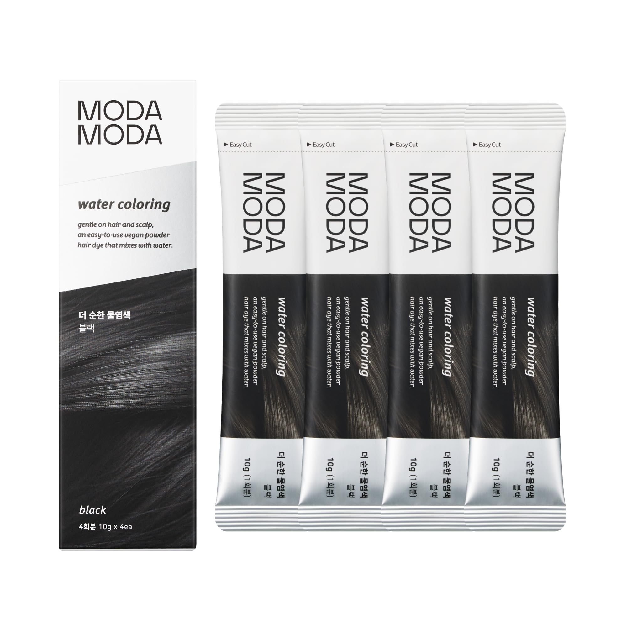 Water Coloring Hair Dye, Black, No Dye Kit, All Hair Types, 4 ct