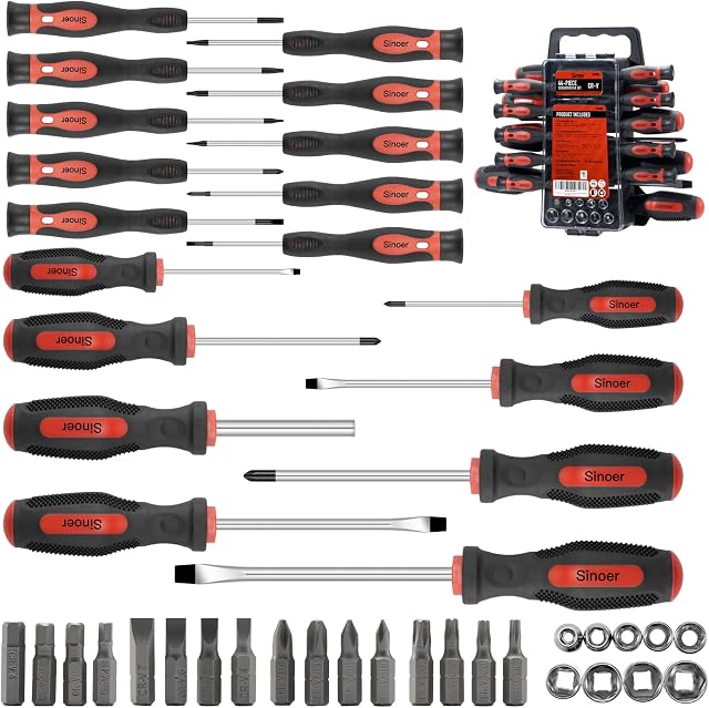 Sinoer Set de tournevis magnétique, comprend fentes, Phillips, prise métrique & Bits, tournevis de précision pour la réparation à domicile,DIY Artisanat, Hommes Outils Cadeau- 44-Piece