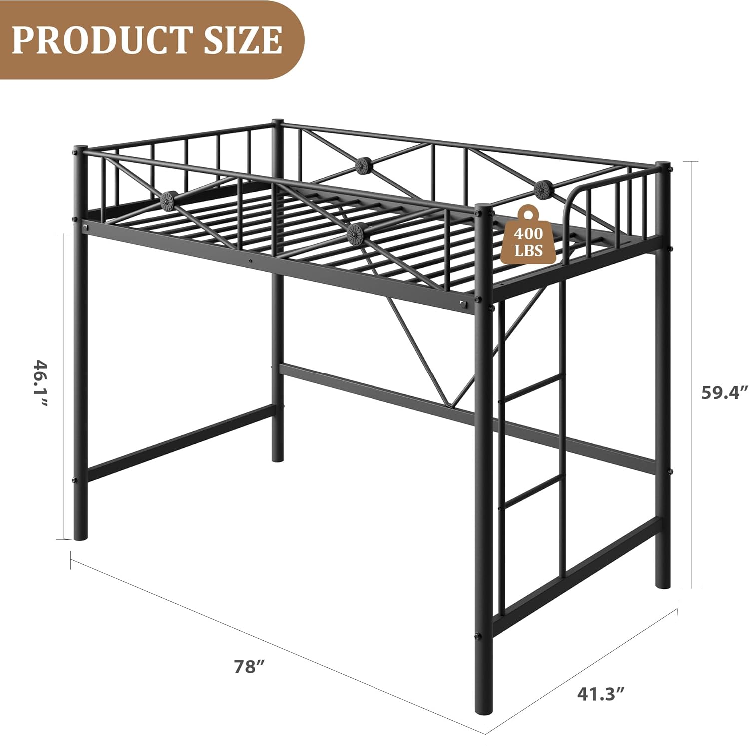 IDEALHOUSE Metal Loft Bed Twin Size, Modern Heavy Duty Loftbeds with Safety Guard Rails & Space-Saving Design, Steel Twin Loft Beds for School, Bedroom, Black Black Twin