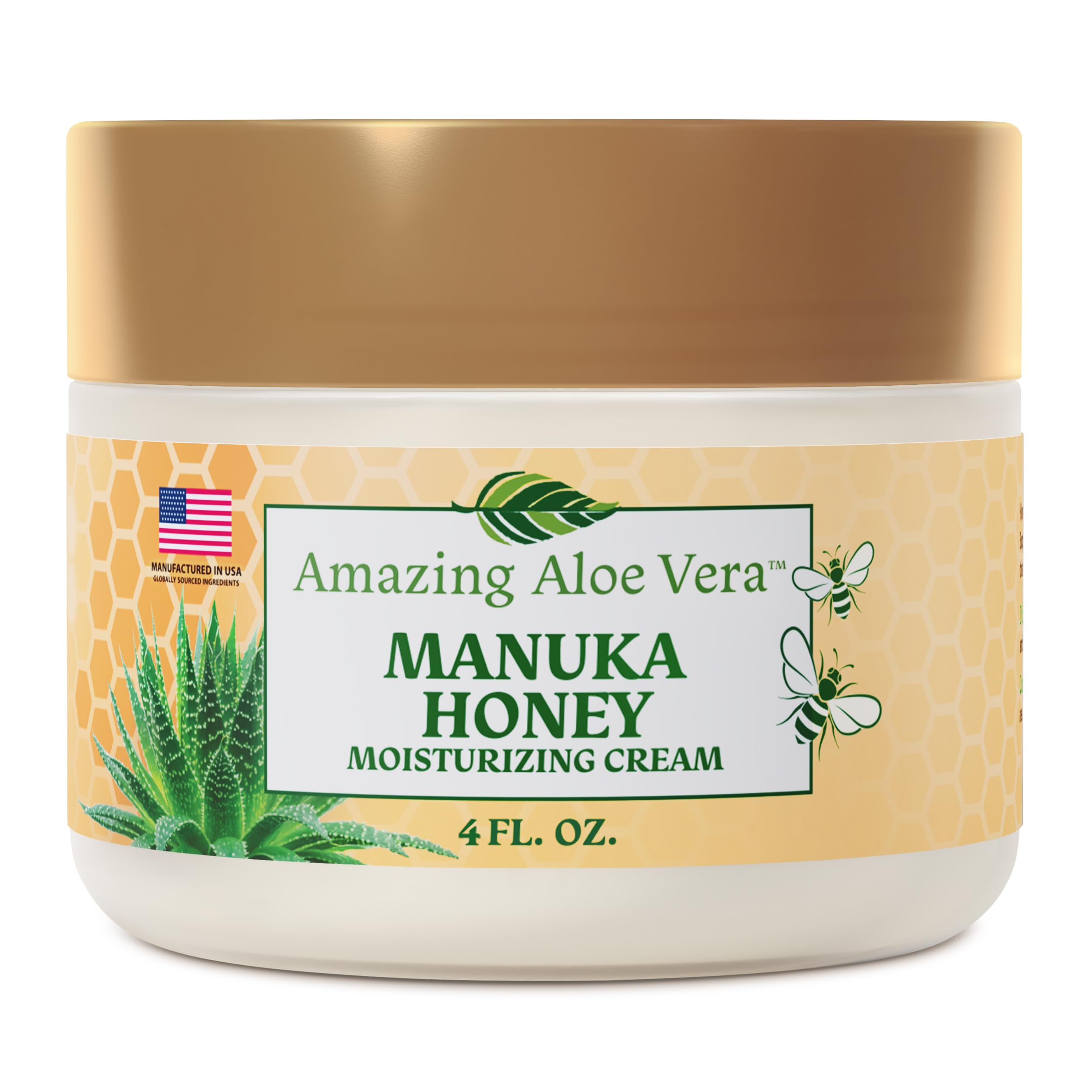Green Leaf Naturals Manuka Honey Face Cream - 113 g -Aloe Vera - Olejek jojoba - krem do ciała - bezglutenowy krem nawilżający dla dzieci i dorosłych - Odżywcza pielęgnacja skóry