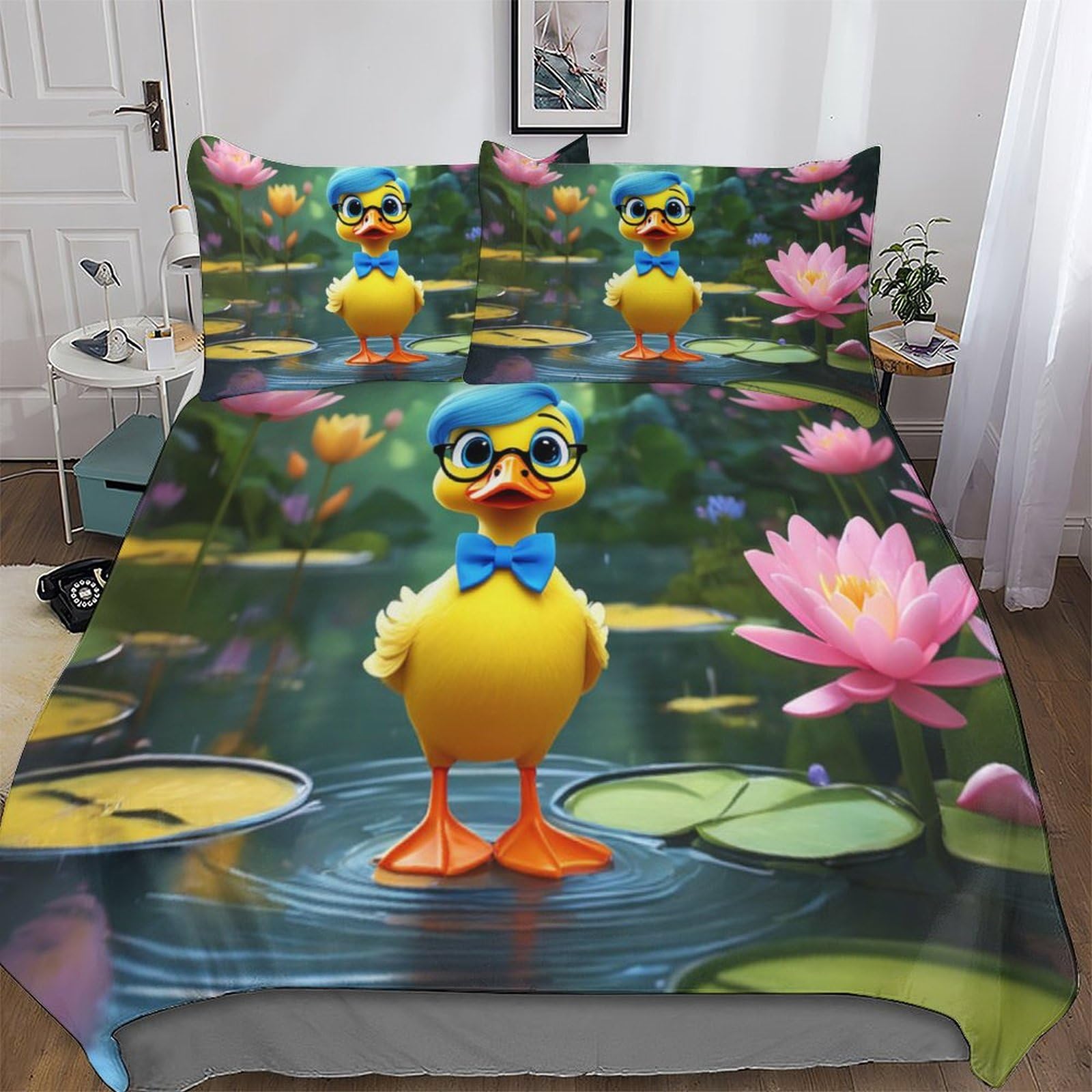 Housse de couette canard mignon microfibre douce 3 pièces lit 220x240cm King